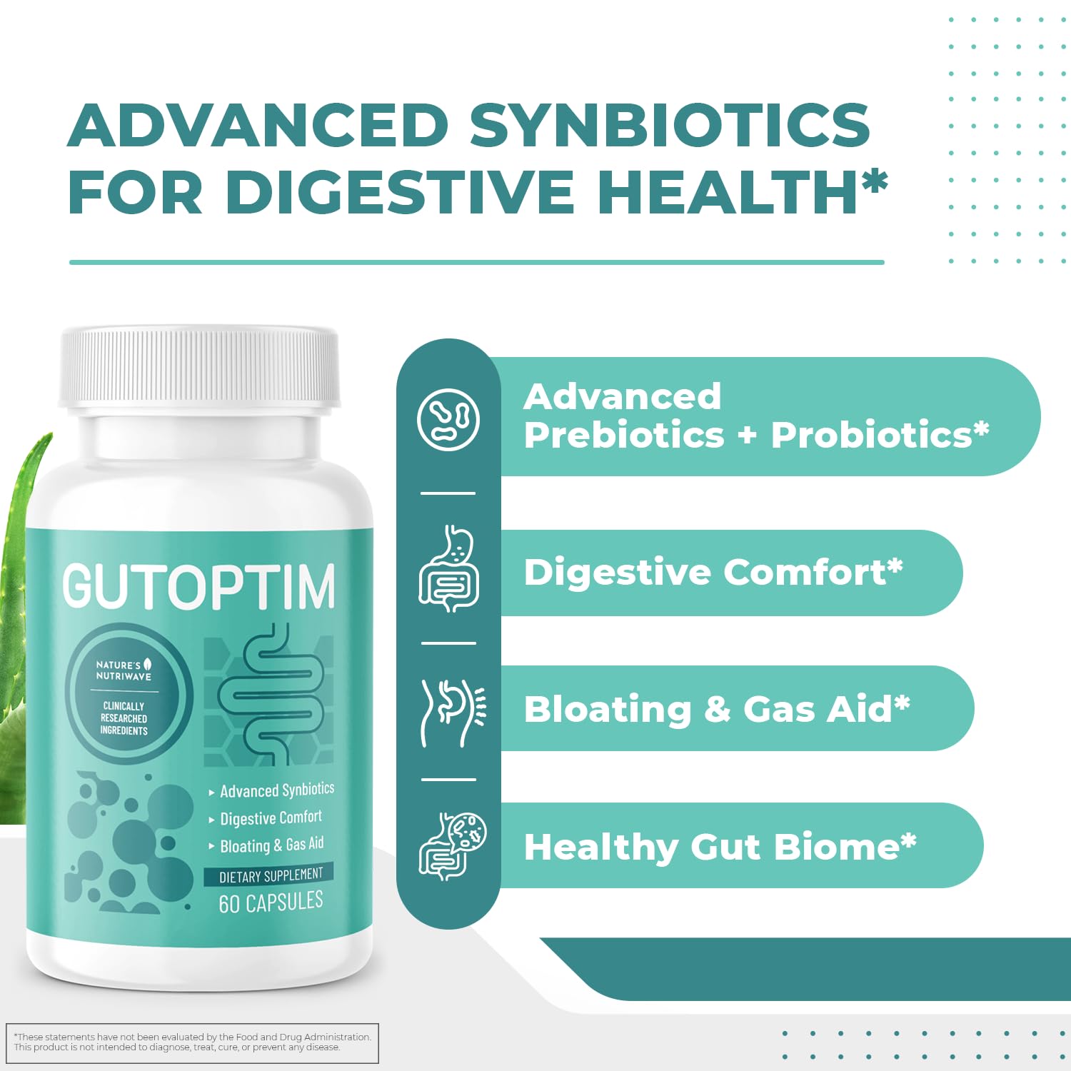 GutOptim Probiotic & Prebiotic Capsules | Pre and Probiotics for Synbiotic Gut Health & Bloating Relief for Women & Men | Enzyme with Probiotics for Digestive Health | Non-GMO, 60 Ct, 3 Month Supply Nature’s NutriWave buy supplements canada