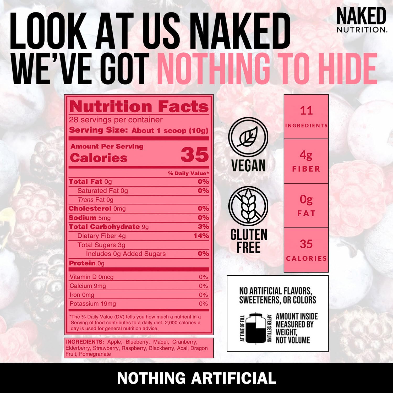 NAKED Reds Superfood Powder - Healthy, Energizing Polyphenol Fruit Powder Mix, No Fillers, No Additives, Vegan, Non-GMO, Gluten Free - 28 Servings NAKED buy supplements canada