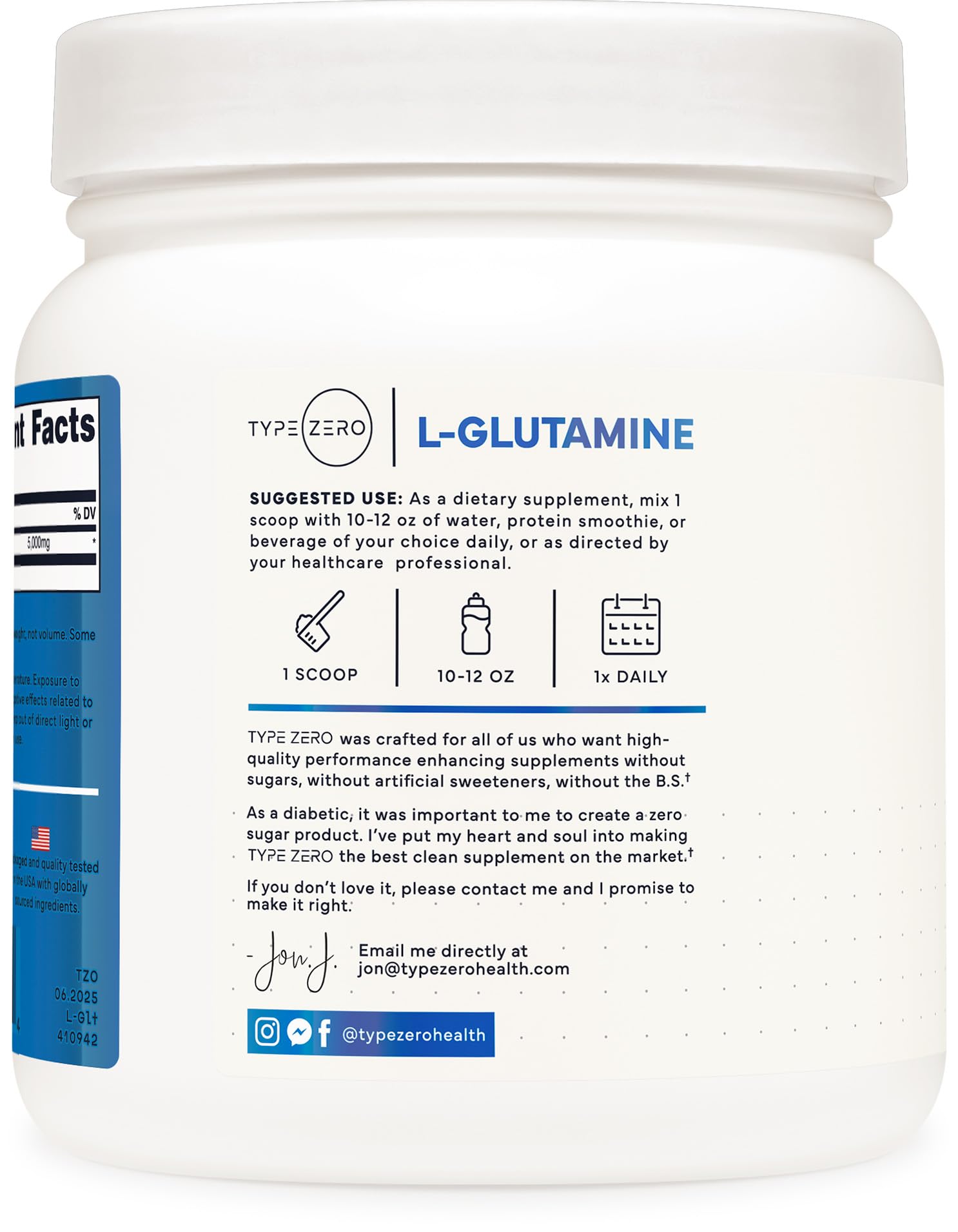 Type Zero L-Glutamine Powder (500G) 3-Month Supply Pure L-Glutamine Supplement - Vegan, Gluten Free, No Fillers Type Zero buy supplements canada