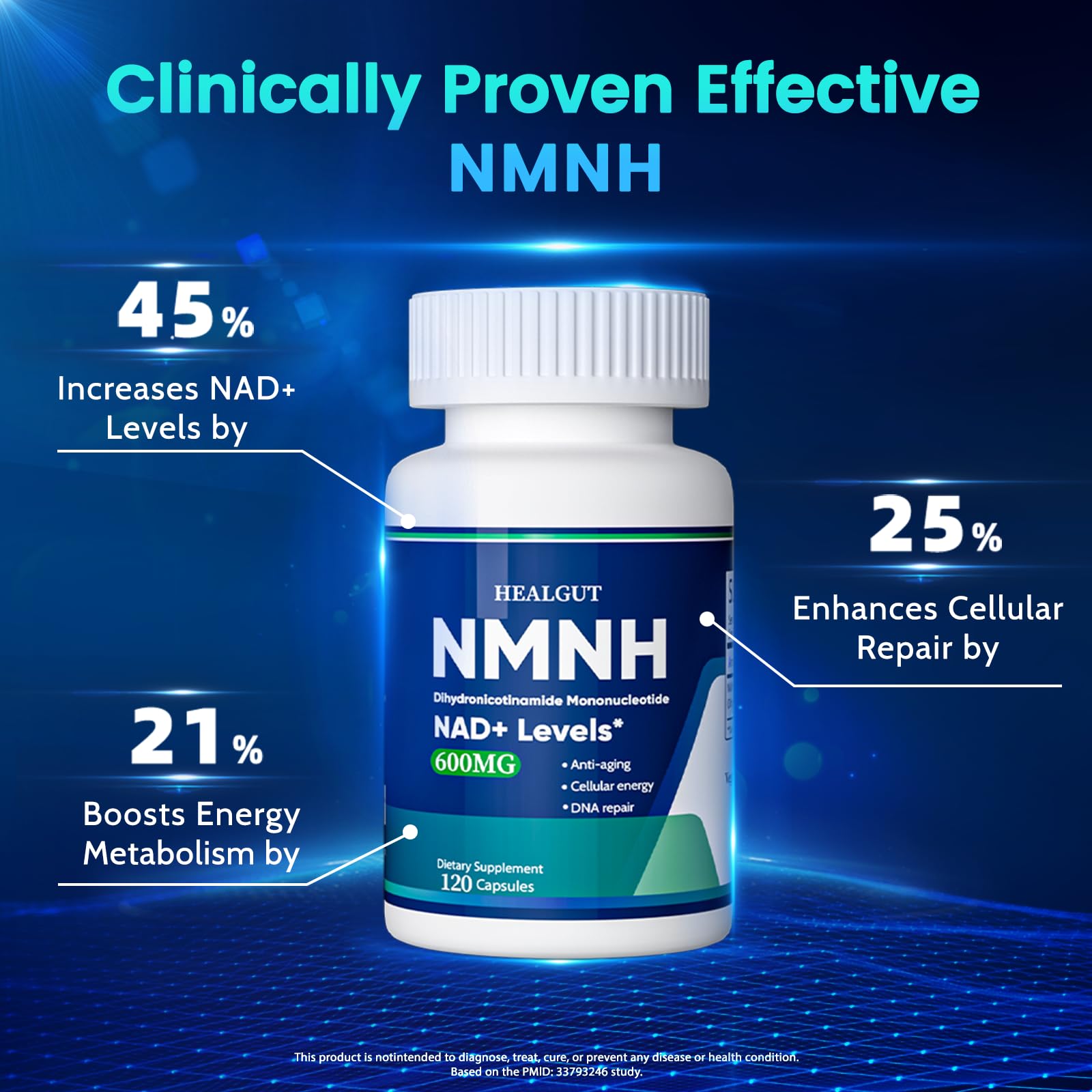 Pure NMNH(NMN Supplement Alternative)(Dihydronicotinamide Mononucleotide)for Women with Skin Aging 600mg: NAD Supplement for Anti-Aging Breakthrough - Boost NAD+ levels Liposome Capsules 120 Servings HEALGUT buy supplements canada