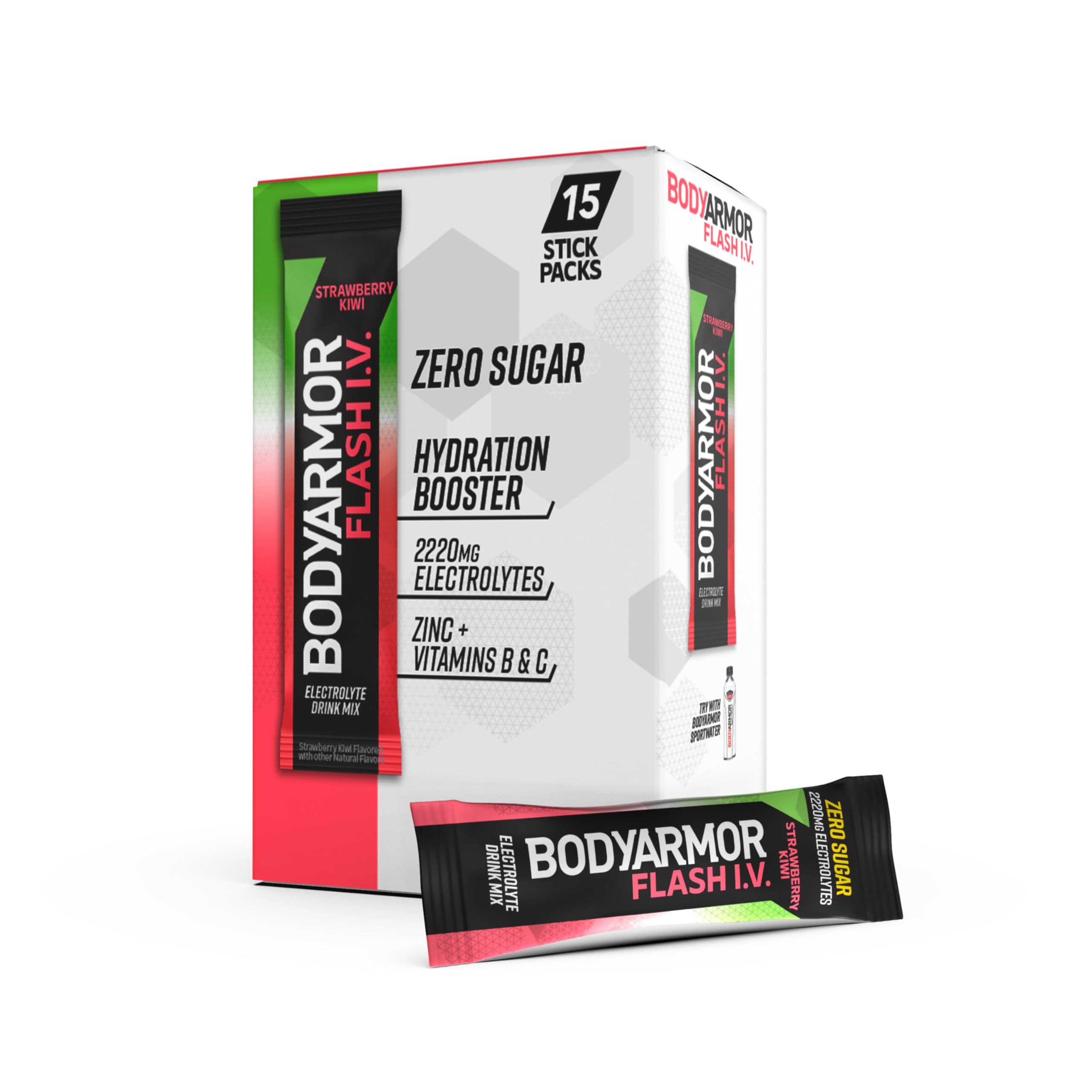 BODYARMOR Flash IV Electrolyte Packets, Strawberry Kiwi - Zero Sugar Drink Mix, Single Serve Packs, Coconut Water Powder (15 Count) BODYARMOR buy supplements canada