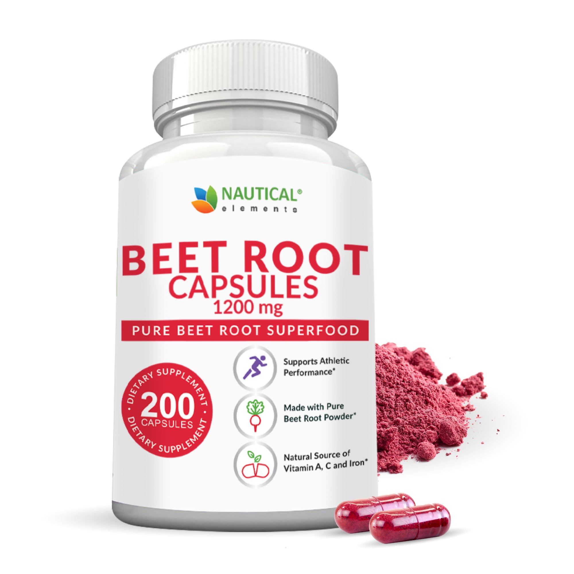 Beet Root Capsules - 1200mg Per Serving - 200 Beet Root Powder Capsules - Beetroot Powder Supports Blood Pressure, Athletic Performance, Digestive Nautical Elements buy supplements canada