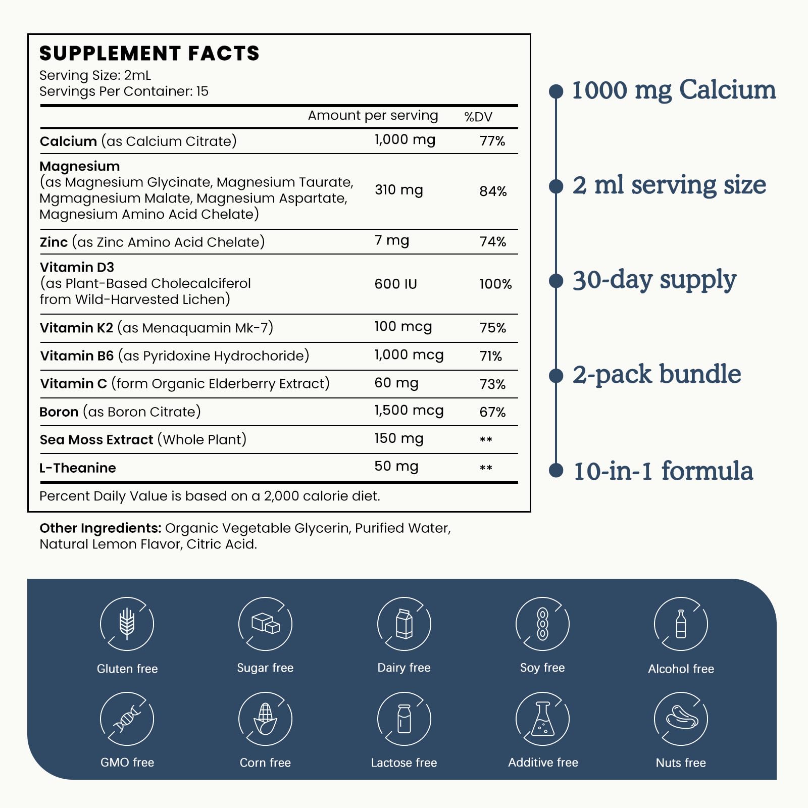 (2 Pack) 10 in 1 Magnesium Calcium Zinc Supplement with Vitamin C D3 K2, Glycinate Mag Vegan Liquid Drops Plus L-Theanine Boron Sea Moss Extract, Immune Support PAYAOCZ buy supplements canada