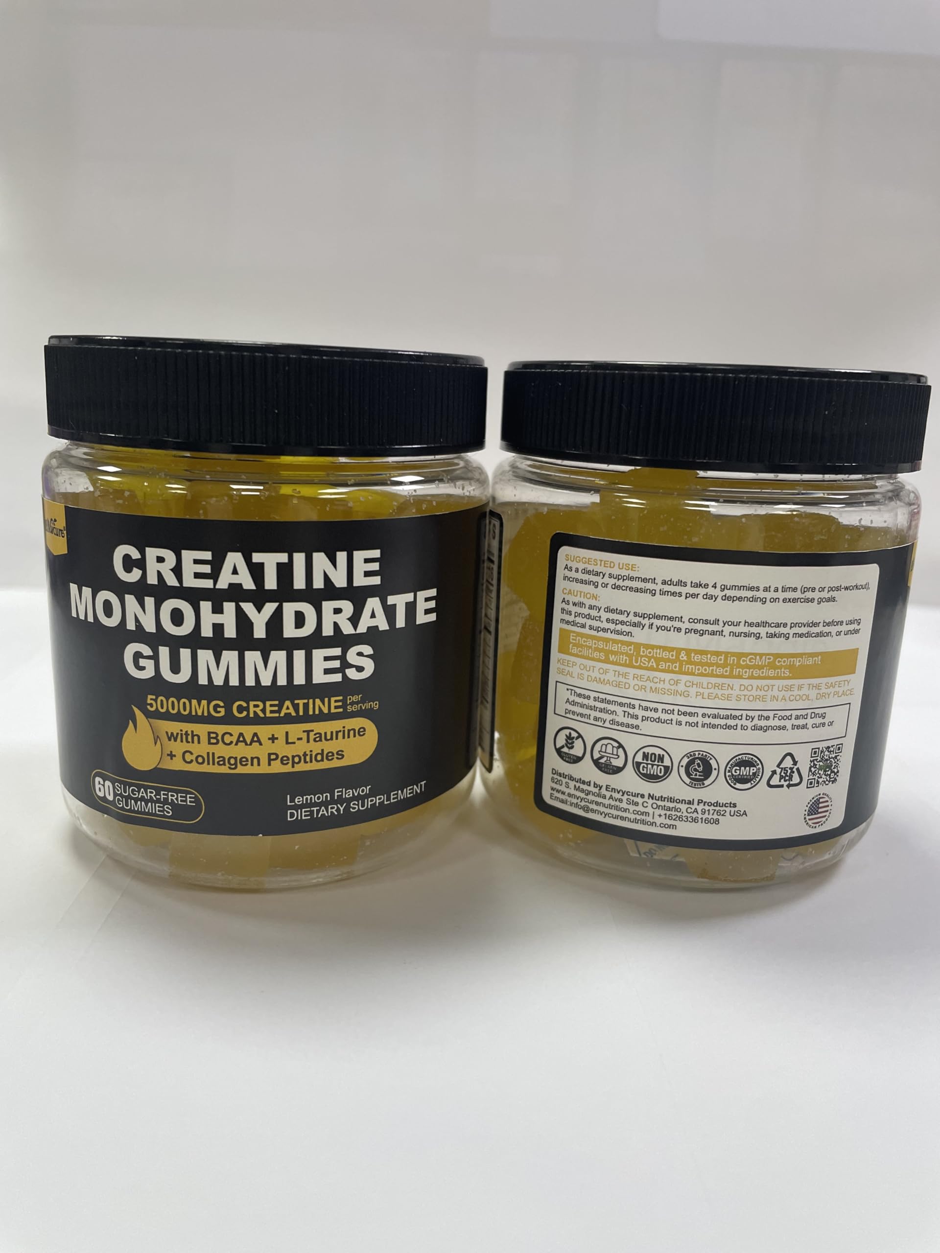 Creatine Monohydrate Gummies for Men & Women - with BCAA, Collagen Peptides, L-Taurine, Vitamin B12, D3, Chewables Creatine Monohydrate 5g Per Serving, Natural Lemon Flavor, Sugar Free, 2 Pack EnvyCure buy supplements canada