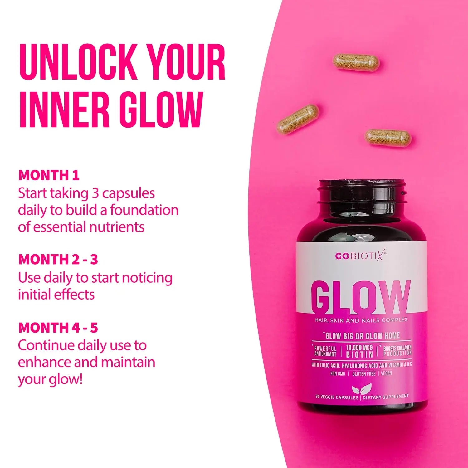 GOBIOTIX Hair Skin and Nails Vitamin Supplement - 10000mcg Biotin Pills with Hyaluronic Acid, Folate, Iron, Magnesium, and Zinc GOBIOTIX buy supplements canada