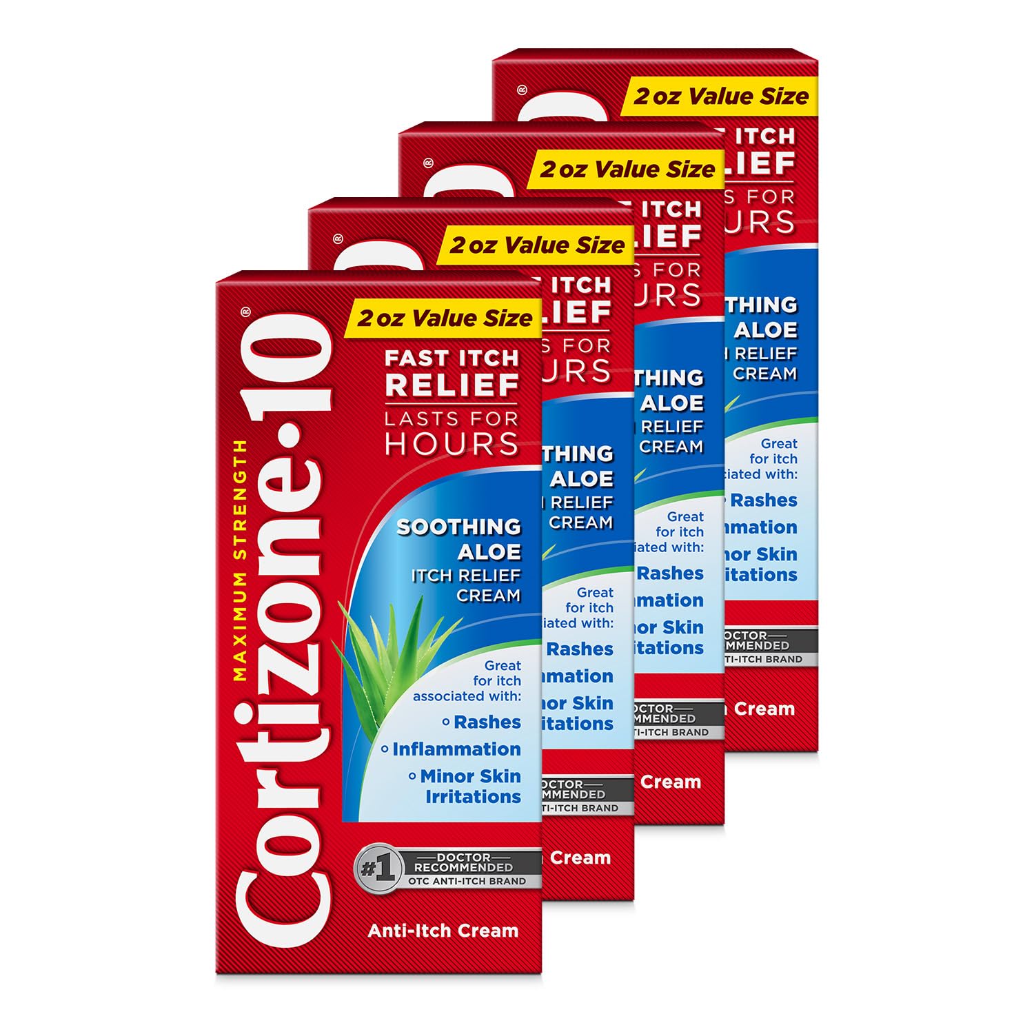 Cortizone-10 Maximum Strength Soothing Aloe Itch Relief Cream, 1% Hydrocortisone, Fast-Acting, Anti-Itch Cream for Bug Bites, Rash, Eczema, Psoriasis, Poison Ivy, Oak, Sumac, 2 oz (Pack of 4) Cortizone 10 buy supplements canada