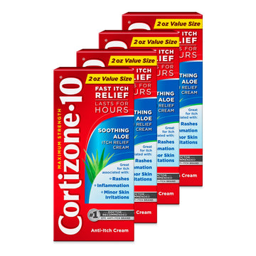 Cortizone-10 Maximum Strength Soothing Aloe Itch Relief Cream, 1% Hydrocortisone, Fast-Acting, Anti-Itch Cream for Bug Bites, Rash, Eczema, Psoriasis, Poison Ivy, Oak, Sumac, 2 oz (Pack of 4) Cortizone 10 buy supplements canada