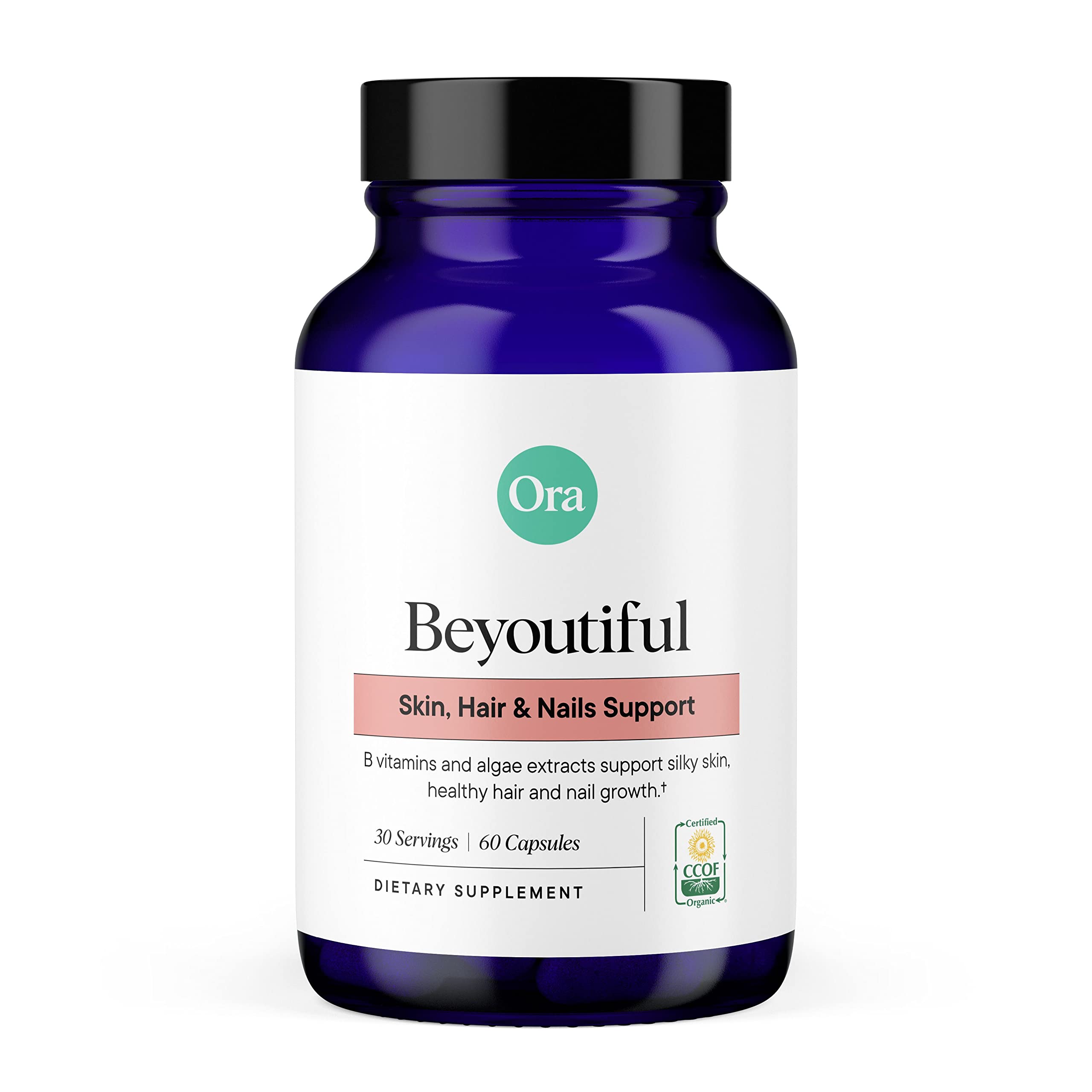 Ora Organic Hair, Skin, and Nails Support- BeYouTiful - Beauty Supplement with B Vitamins and Algae Extracts for Healthy Hair and Skin - 60 Vegan Capsules Ora Organic buy supplements canada