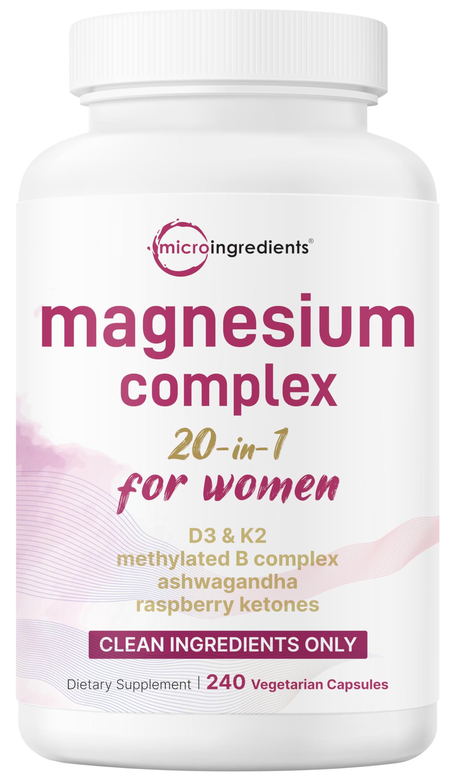 Magnesium Complex for Women, 240 Vegetarian Capsules | 20-in-1 Formula - Magnesium Blend with Vitamin D3, K2 Micro Ingredients buy supplements canada