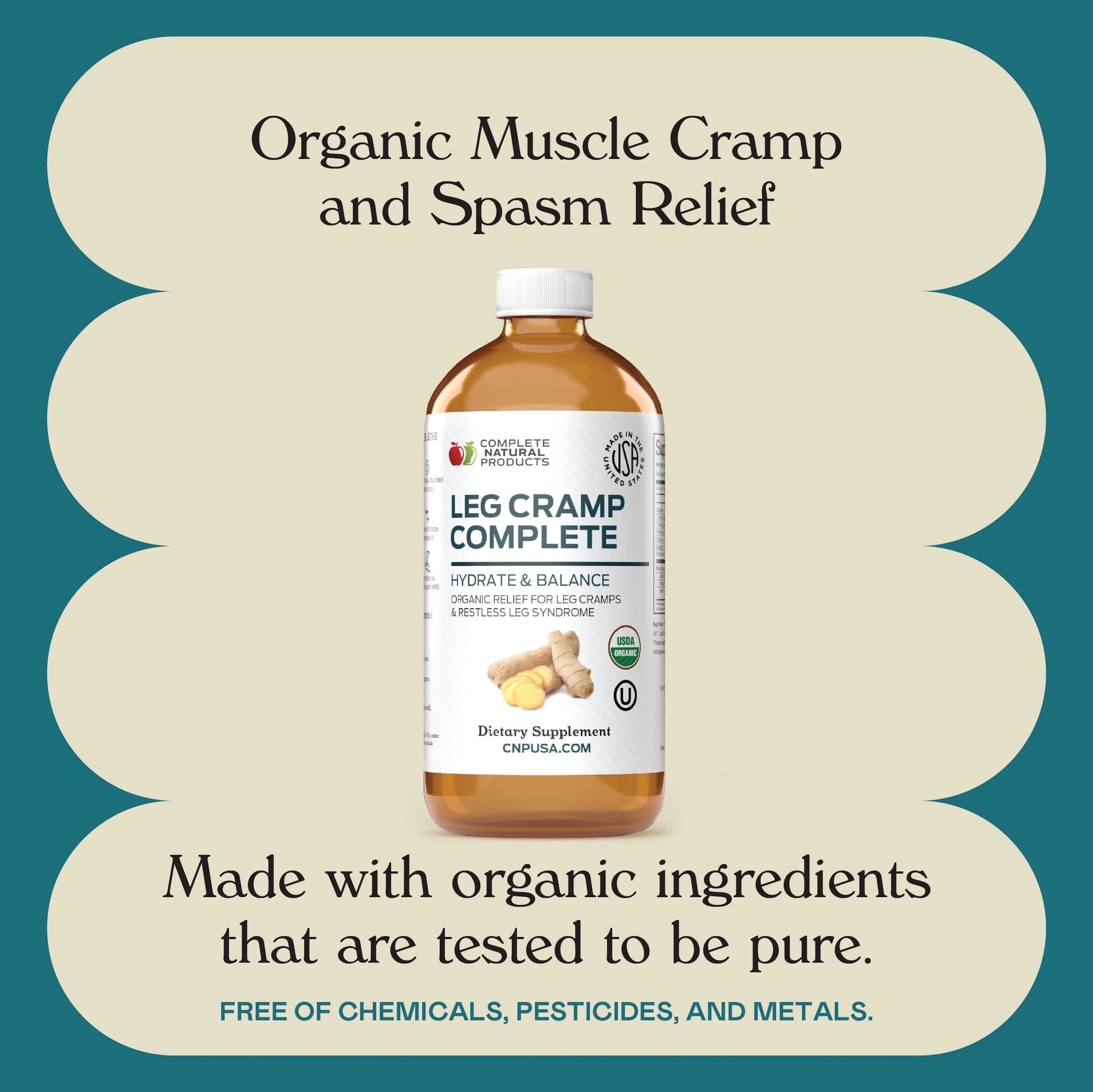 Organic Amish Leg Cramp Relief Liquid 16oz - Natural Muscle and Foot Support Supplement with Apple Cider Vinegar, Ginger, Garlic, Aloe, Fast Cramp Reducing Formula, Certified Organic, Made in USA Complete Natural Products buy supplements canada