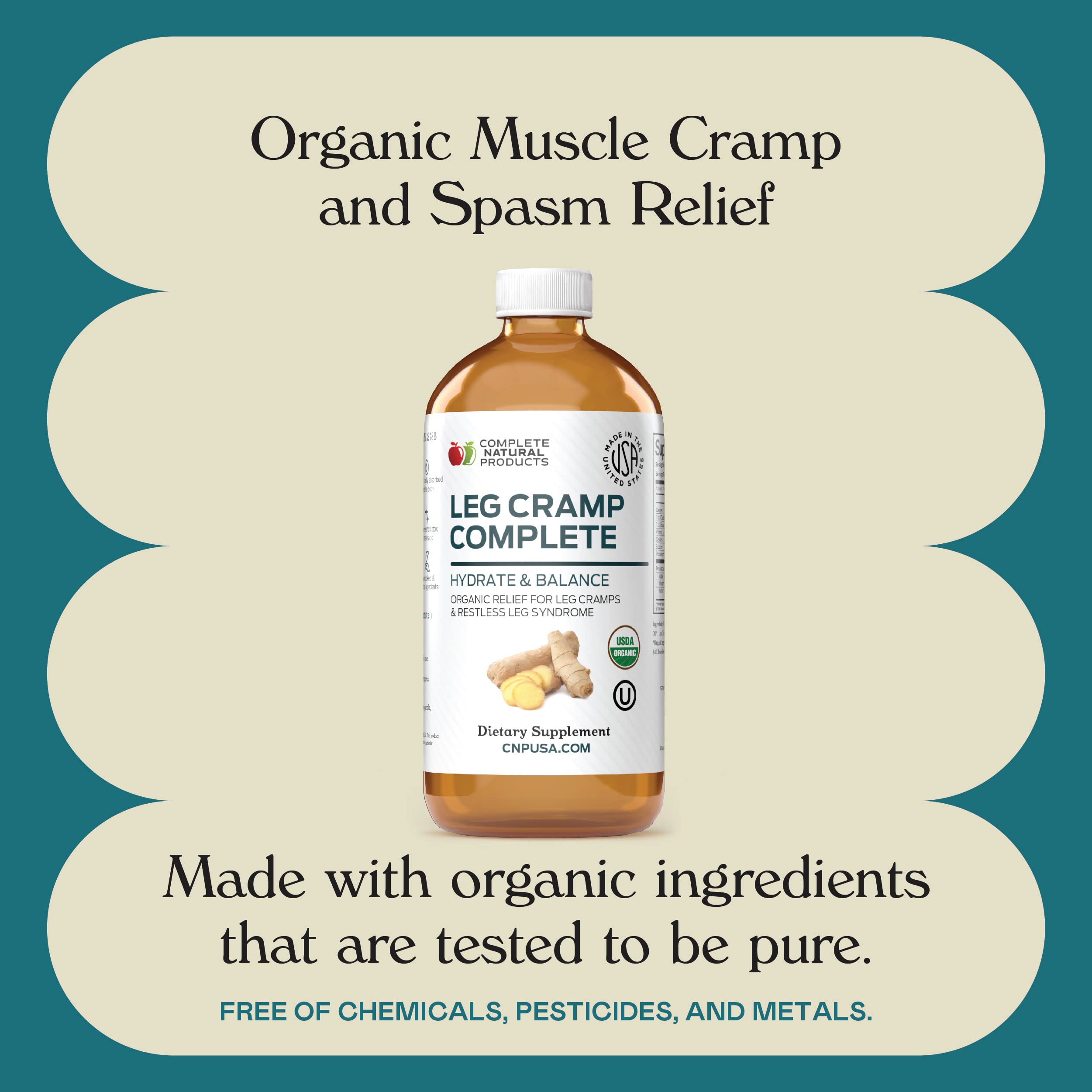 Organic Amish Leg Cramp Relief Liquid 16oz - Natural Muscle and Foot Support Supplement with Apple Cider Vinegar, Ginger, Garlic, Aloe, Fast Cramp Reducing Formula, Certified Organic, Made in USA Complete Natural Products buy supplements canada