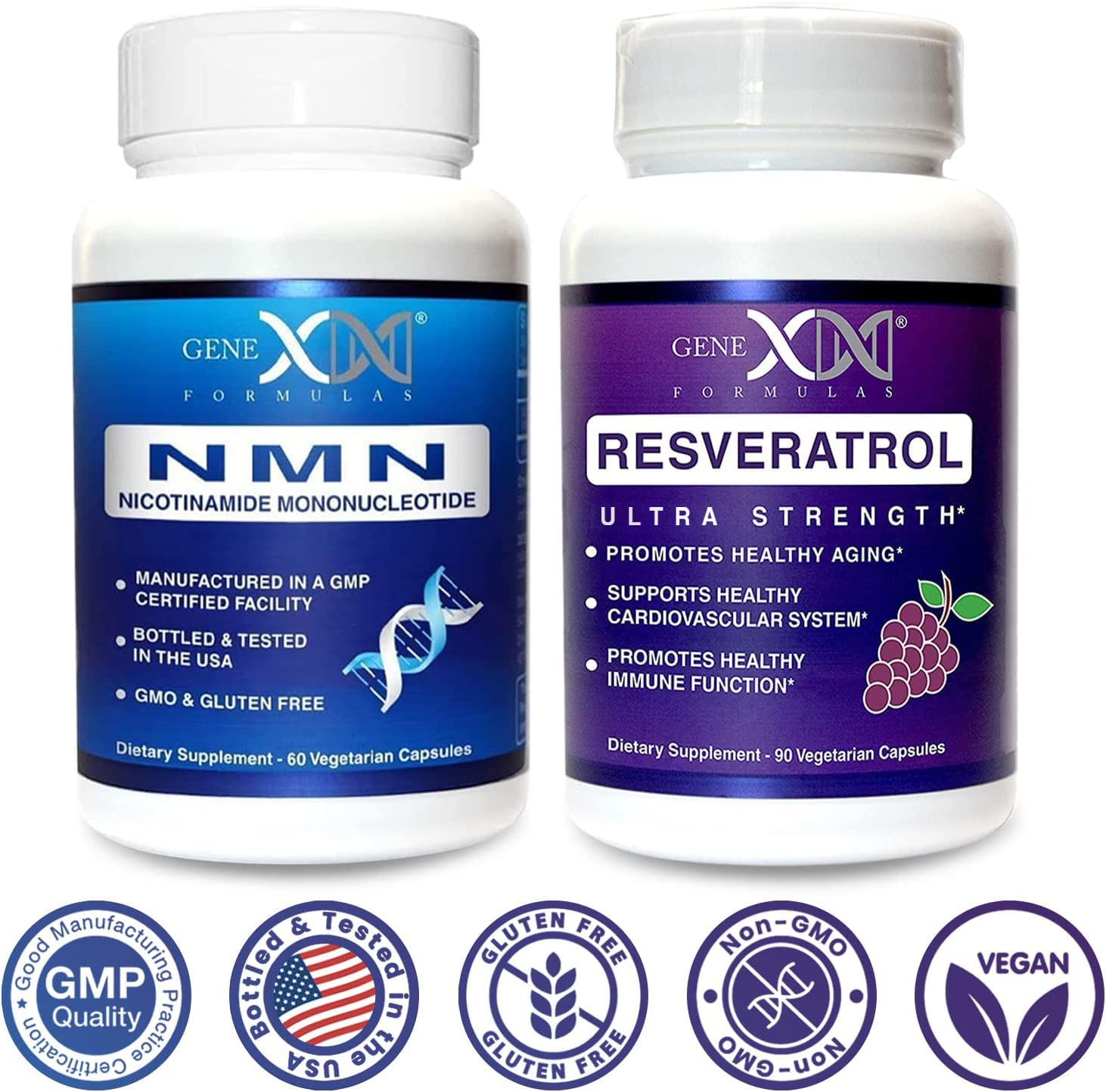 Genex Formulas NMN and Resveratrol Dynamic Duo Supplements | 250mg NAD+ Precursor and Ultra Strength 1500mg Resveratrol w/BioPerine, for Healthy Aging Support Genex Formulas buy supplements canada