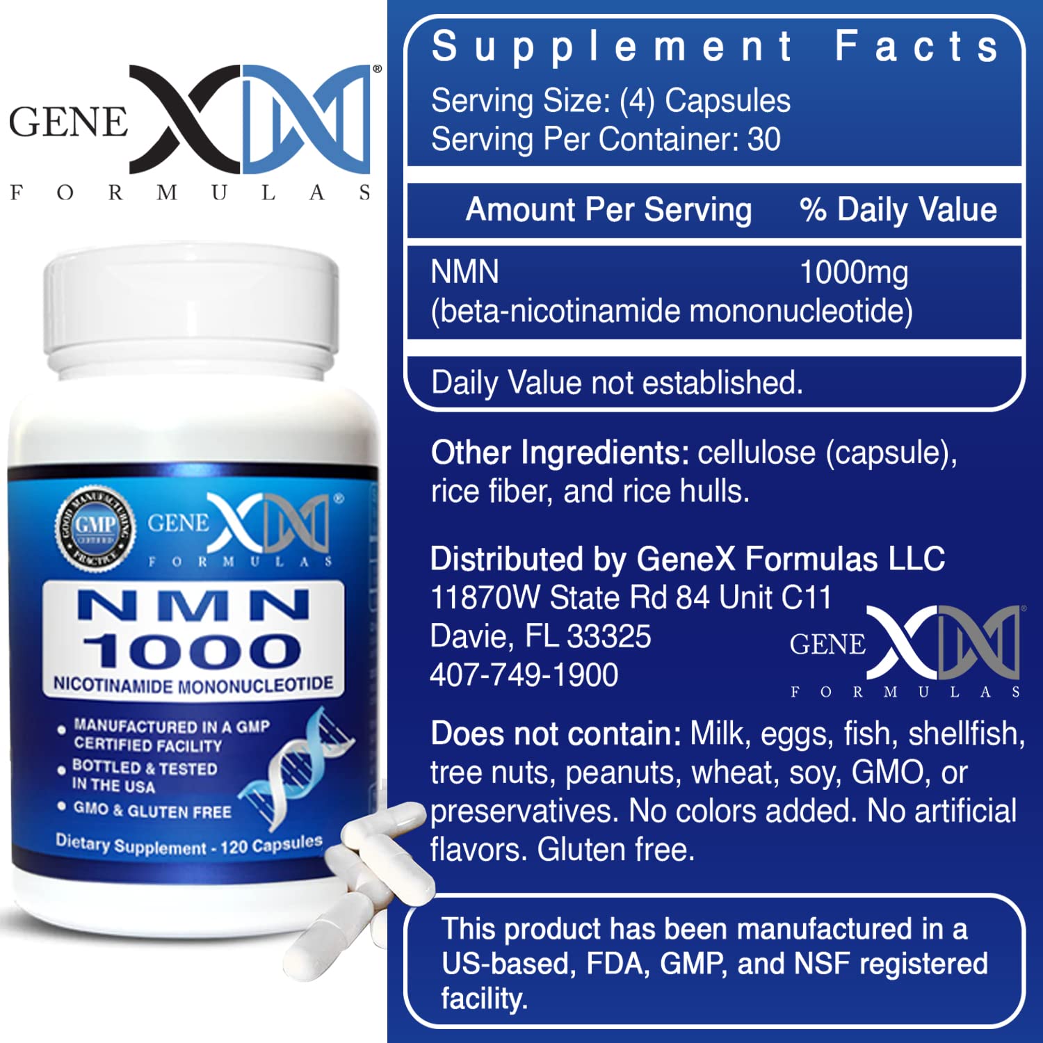 Genex Formulas NMN 1000mg - 99% Pure Shelf Stabilized Supplement Capsules for Increased NAD Levels & Healthy Aging, GMP Certified, 1000mg per Serving, 120 Capsules Genex Formulas buy supplements canada