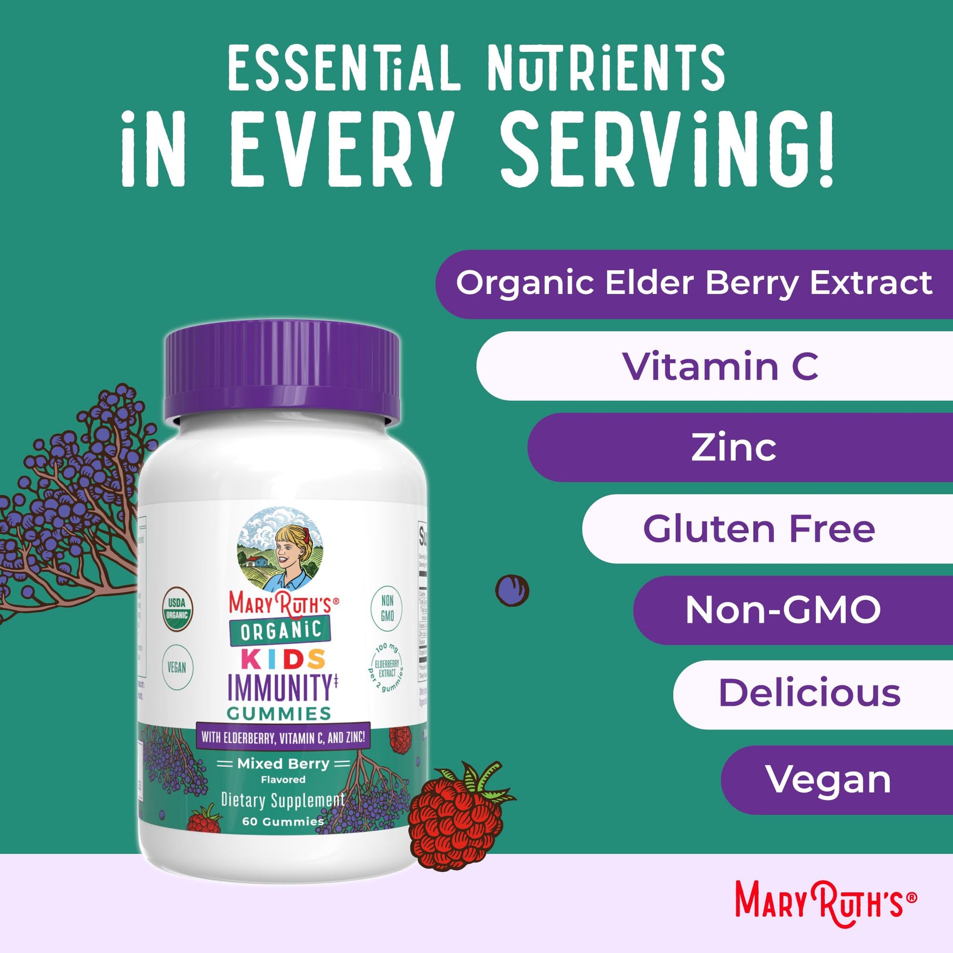MaryRuth Organics Kids Immune Support Gummies | USDA Organic | Vitamin C, Zinc, and Elderberry Gummies for Kids| Immune Support for Ages 4+ | Vegan MARYRUTH'S buy supplements canada