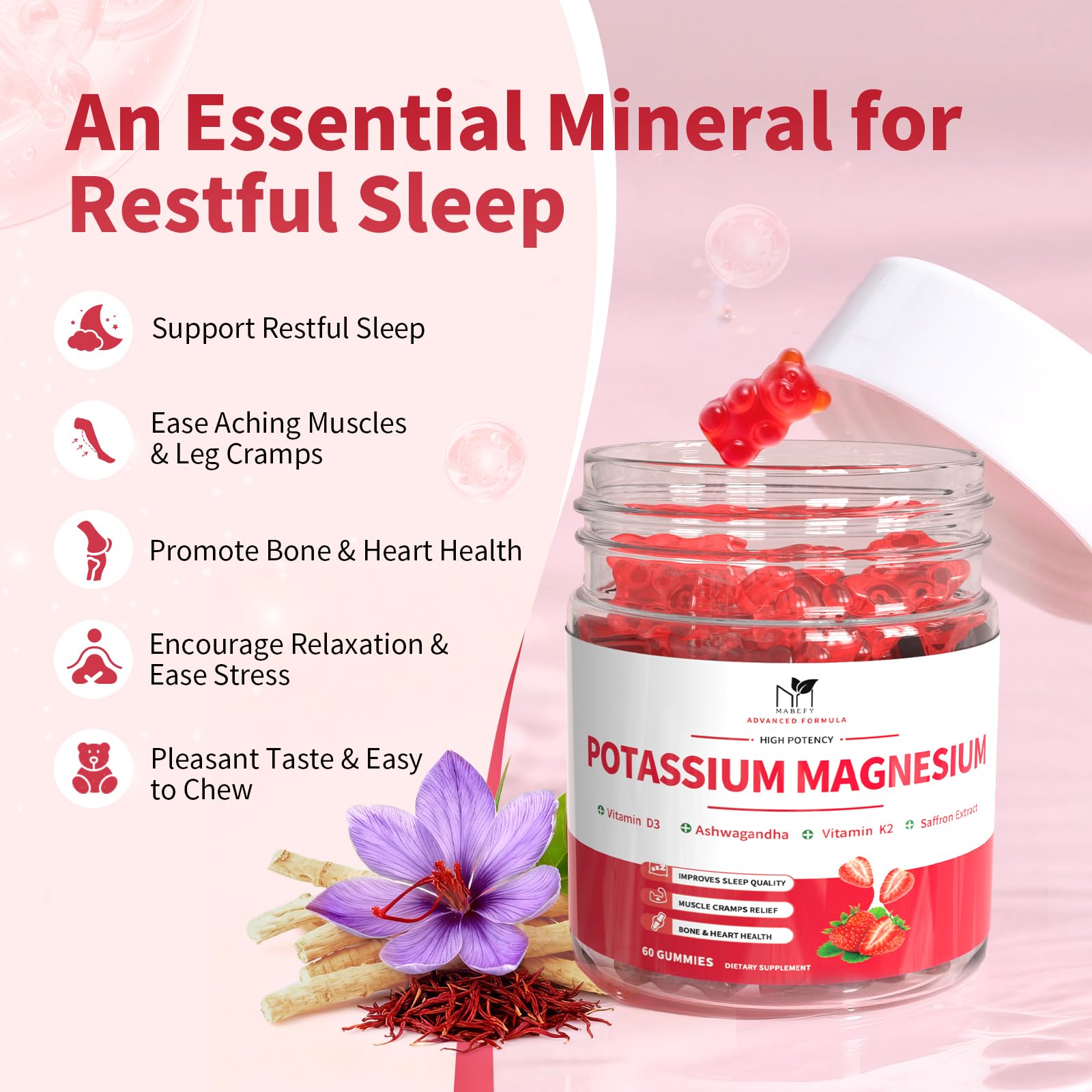 2 Pack Potassium Magnesium Gummies, Sugar Free Potassium Supplement Magnesium Glycinate 500mg, Ashwagandha, Vitamins D3, C, B6, Calcium & Zinc for Sleep, Leg Cramps & Muscle Relaxation-120 Count MABEFY buy supplements canada