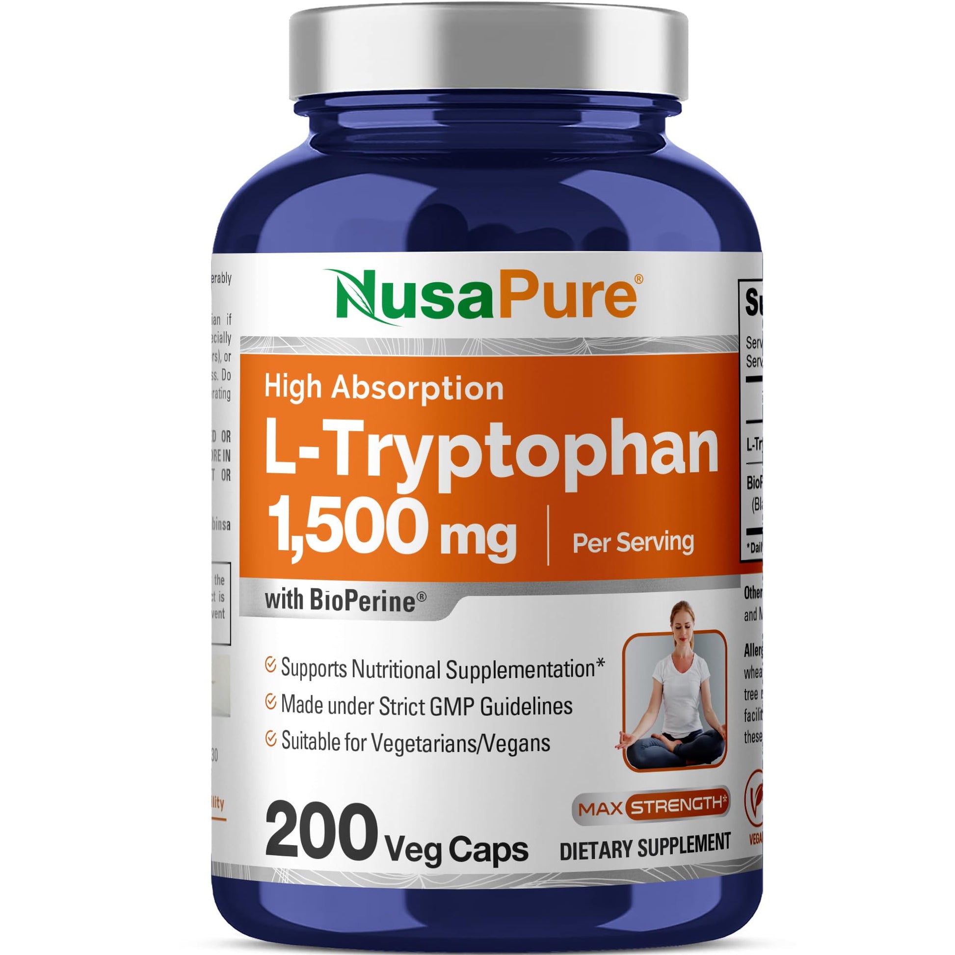 NusaPure L-Tryptophan - Suitable for Vegetarian/Vegan, Non - GMO - 1500mg 200 Capsules NusaPure buy supplements canada