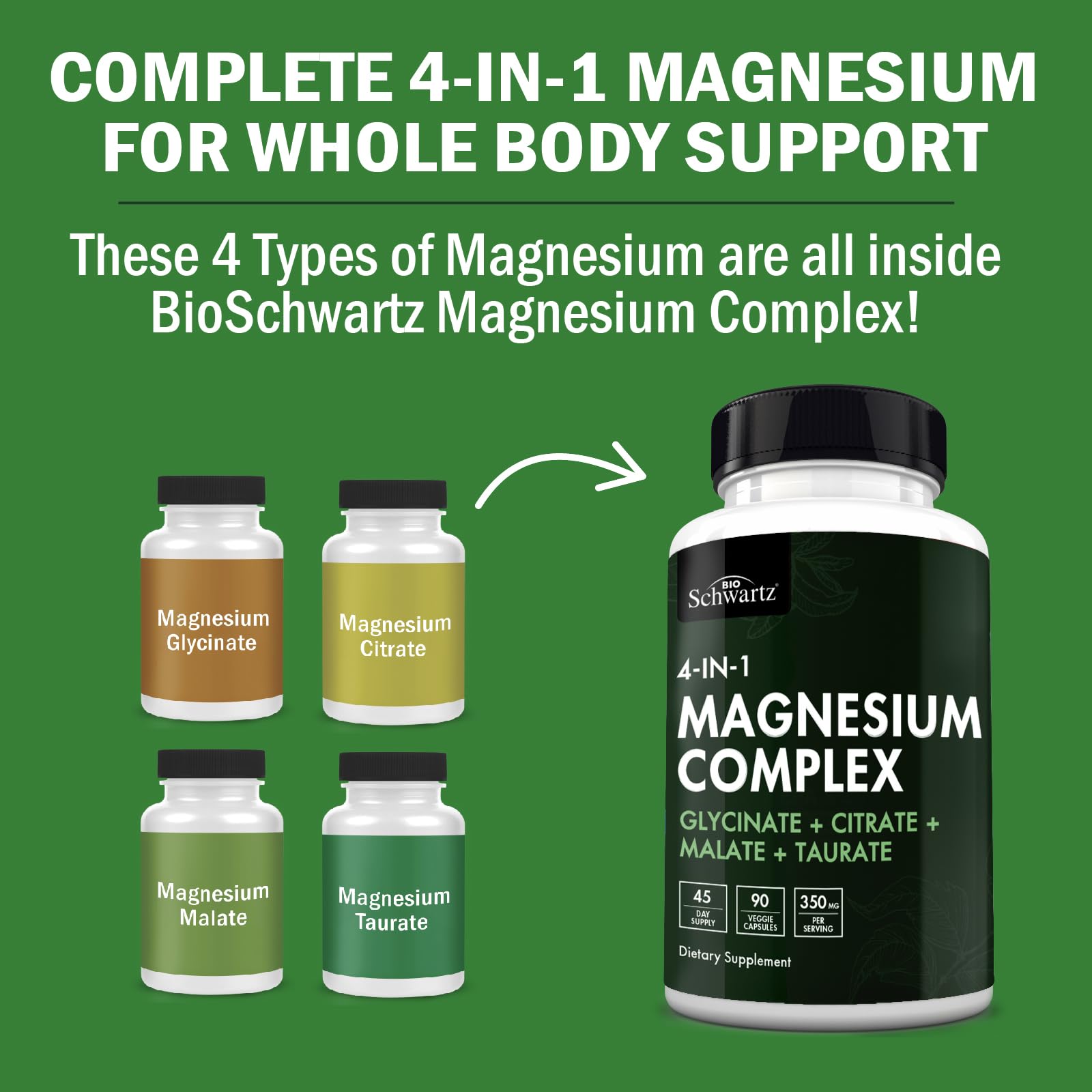 BioSchwartz Magnesium Complex Supplement (90 Capsules) 350mg Magnesium Glycinate Citrate Malate and Taurate Per Serving for Healthy Nerves Muscles Heart Sleep Support (Vegan, Gluten-Free, Non-GMO) BioSchwartz buy supplements canada