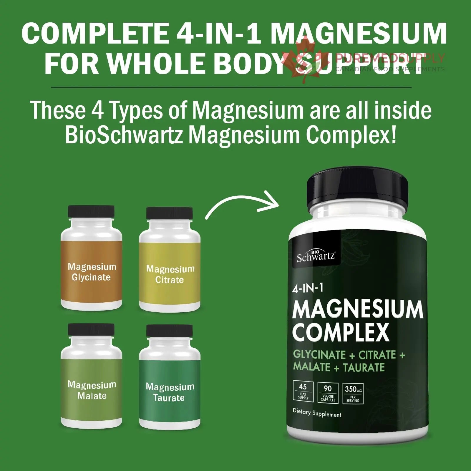 BioSchwartz Magnesium Complex Supplement (90 Capsules) 350mg Magnesium Glycinate Citrate Malate and Taurate Per Serving for Healthy Nerves Muscles Heart Sleep Support (Vegan, Gluten-Free, Non-GMO) BioSchwartz buy supplements canada