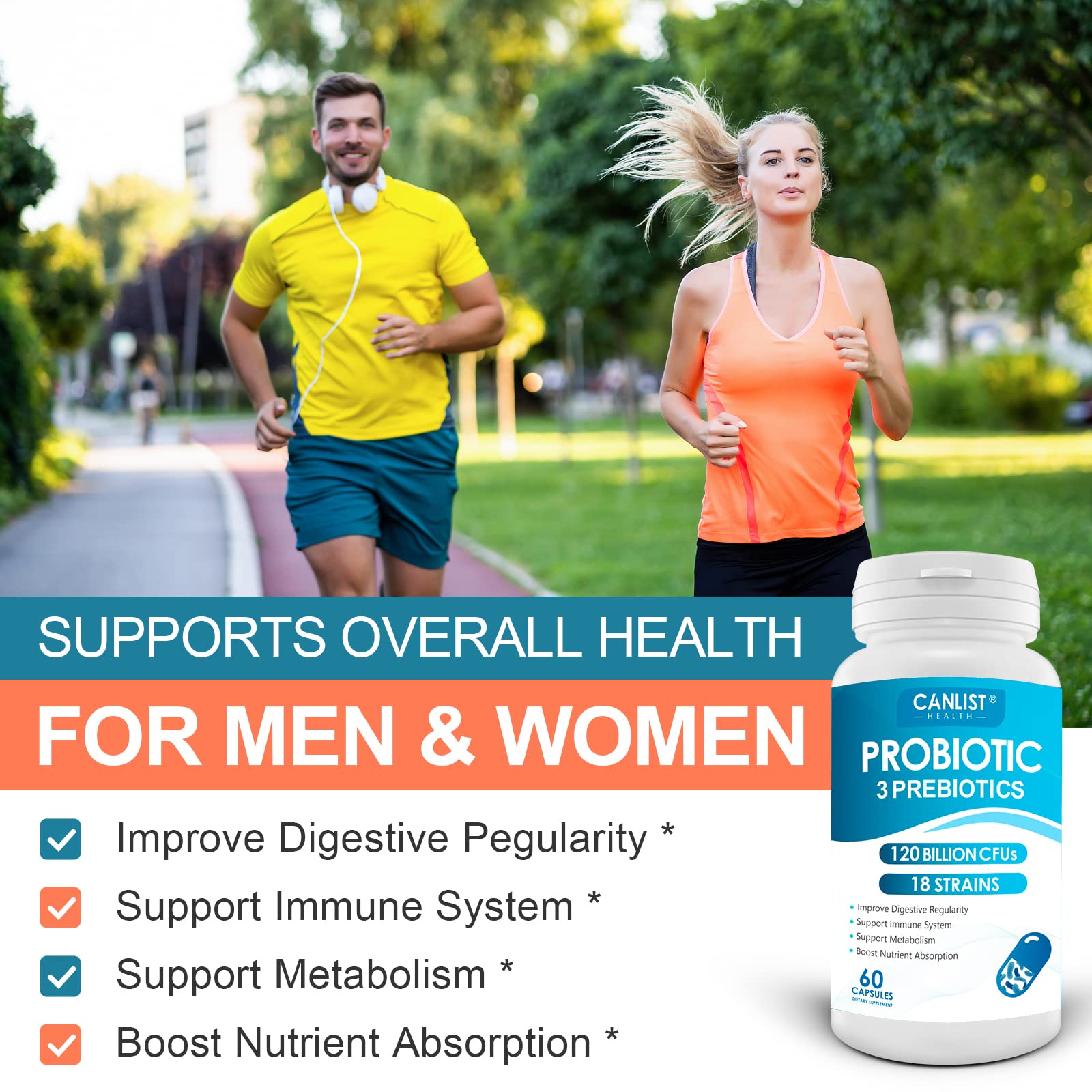 CANLIST Probiotics 120 Billion CFUs 18 Strains, 3 Prebiotics & Digestive Enzymes for Men Women,Digestive & Immune Support,Shelf Stable Non-GMO 60 Capsules CANLIST buy supplements canada