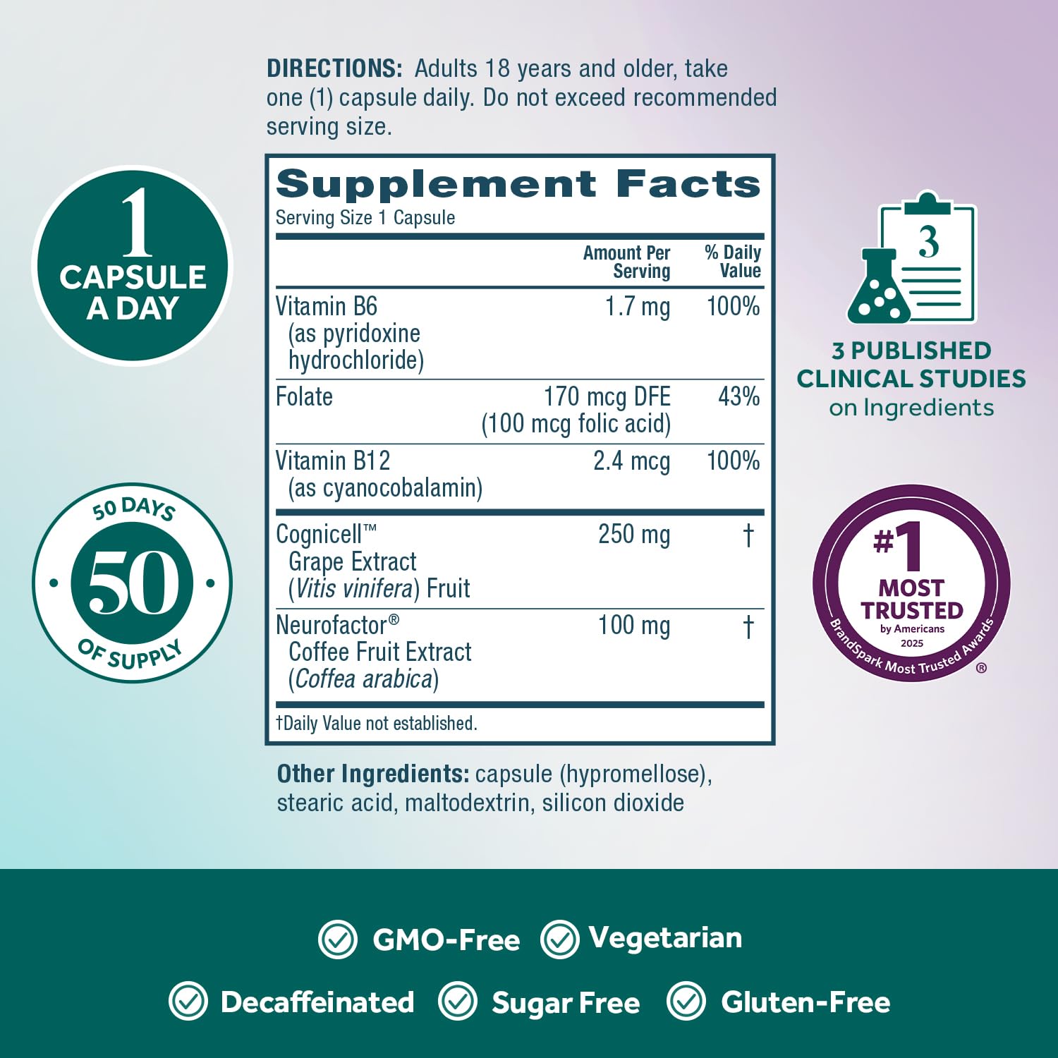 NEURIVA Memory 3D Brain Supplement - Decaffeinated Nootropic Capsules for Memory, Focus, & Cognitive Function - Short Term, Long Term, & Working Memory Support - 50ct NEURIVA buy supplements canada