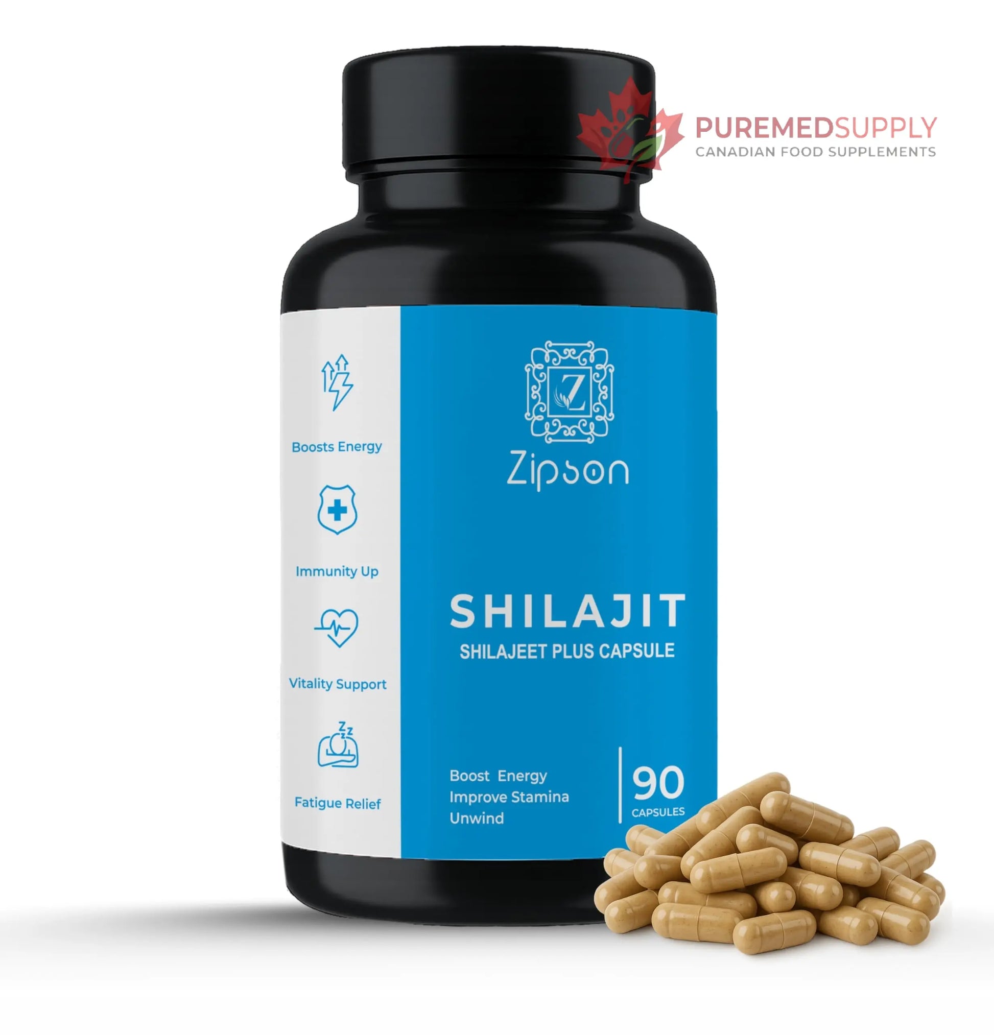 ZIPSON Shilajit for Men & Women | 90 Capsules | Himalayan Formula for Extra Power, Stamina & Immune Support | with Natural Fulvic Acid | Non-GMO | 500mg Per Serving ZIPSON buy supplements canada