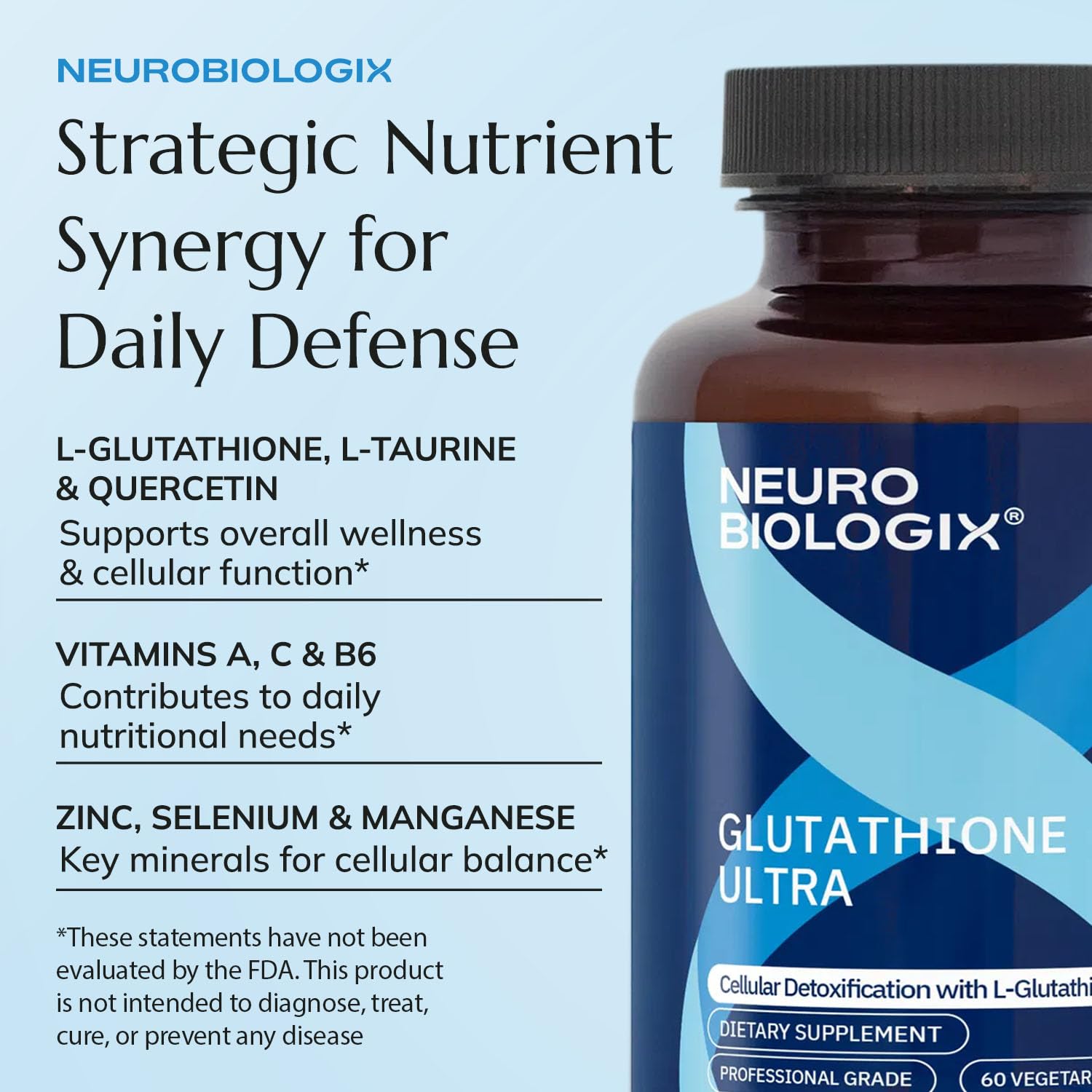 Neurobiologix Glutathione Ultra, L-Glutathione Antioxidant Complex with Vitamin C, A, B2, B6, Zinc, Selenium, Manganese, Taurine & Quercetin for Cellular Health, Gluten Free, 60 Vegetarian Capsules Neurobiologix buy supplements canada