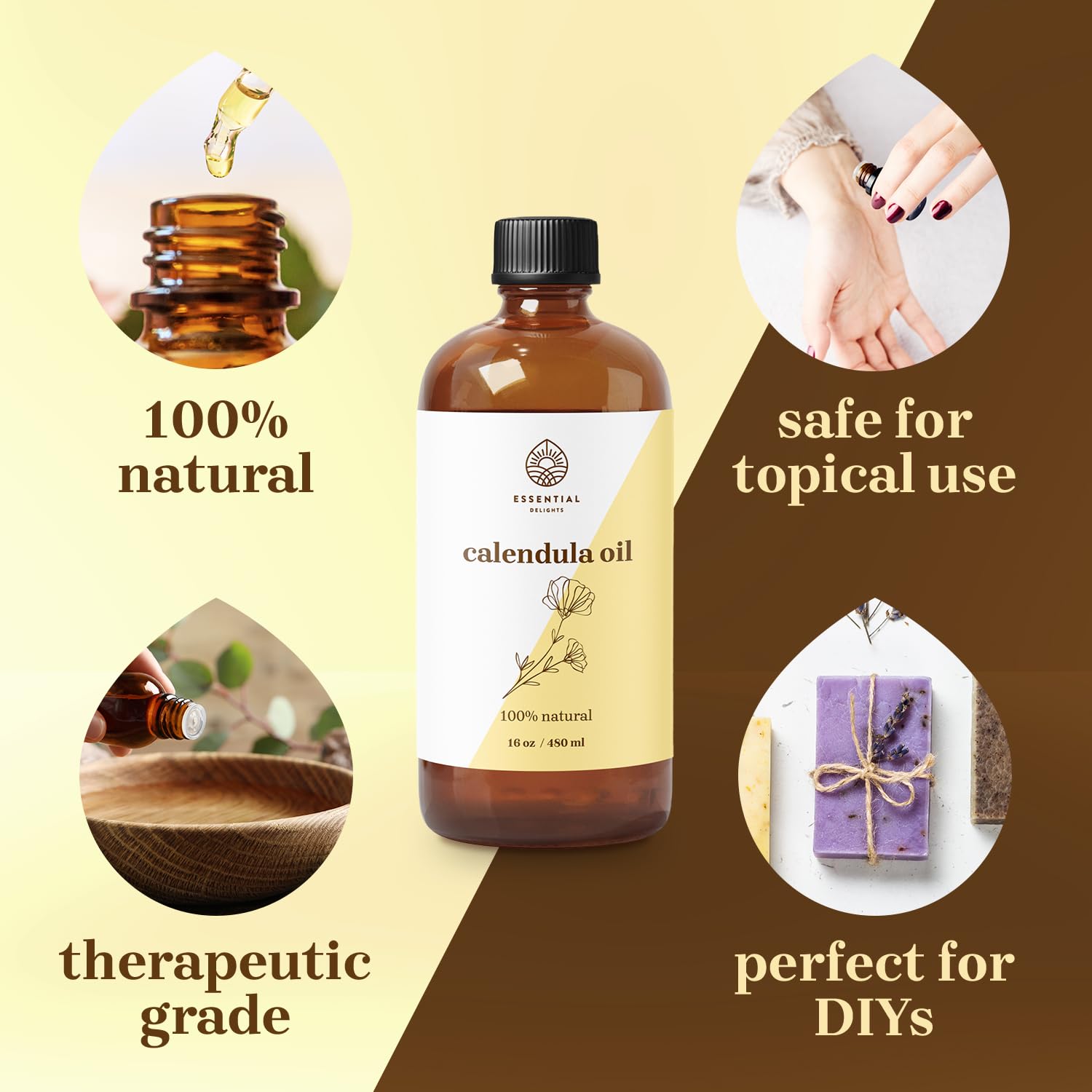 Essential Delights Calendula Oil - Premium Carrier Oil (16 fl oz) | for Skin, Face, Body, Hair Revitalization Essential Delights buy supplements canada
