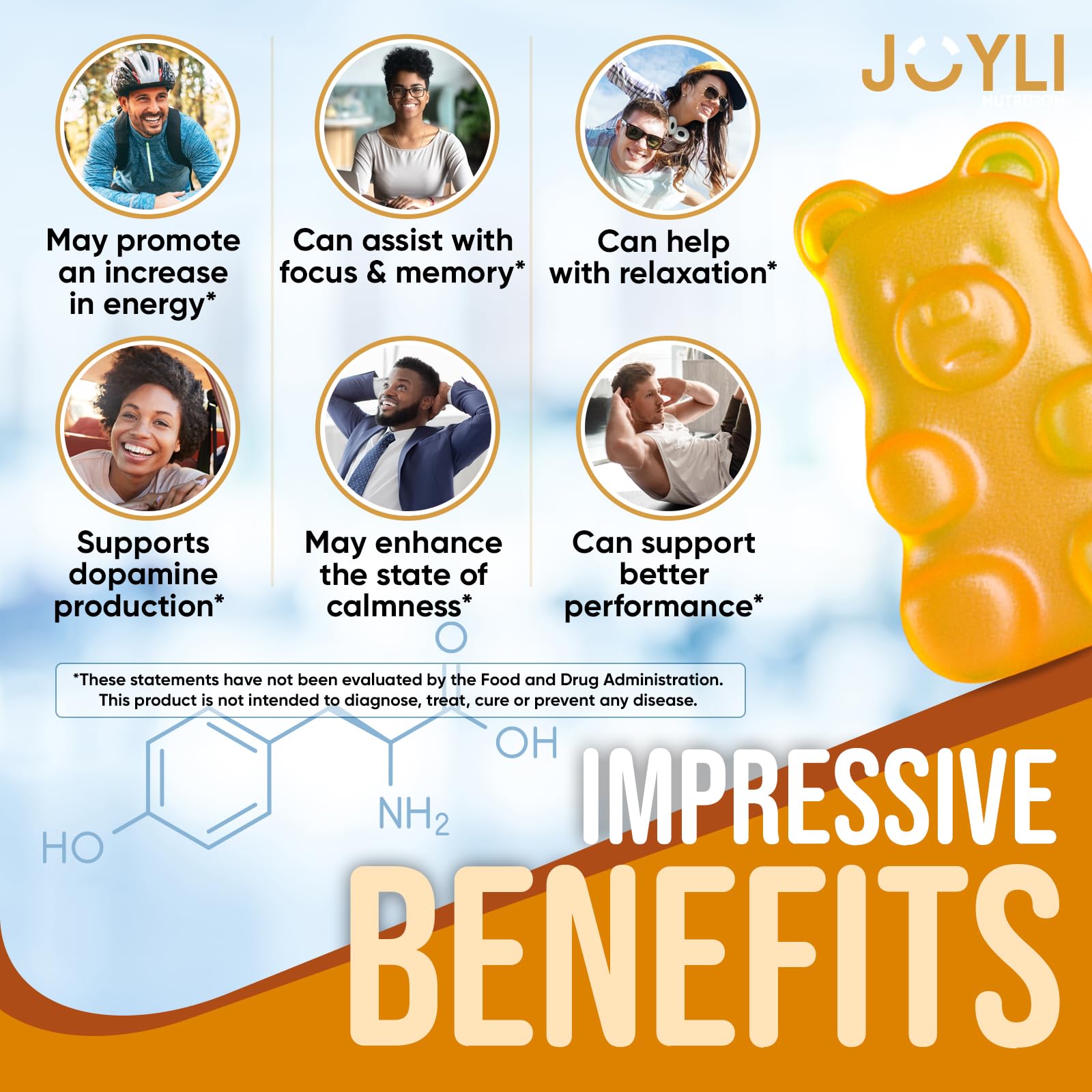 Joyli L Tyrosine Gummies 1000MG - L-Tyrosine Supplement for Kids & Adults - Calm & Focus Gummies for Brain, Memory, Mood, and Energy - 500mg L- Tyrosine Powder per Gummy - Vegan, Gluten-Free JOYLI Nutrition buy supplements canada