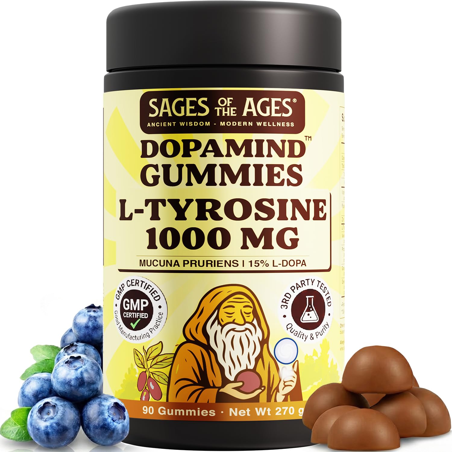 Sages Of The Ages L-Tyrosine Gummies 1000mg – Amino Acid Supplement with Mucuna Pruriens, B Vitamins & Rhodiola – Blueberry Flavor – 90 Gummies Sages Of The Ages buy supplements canada