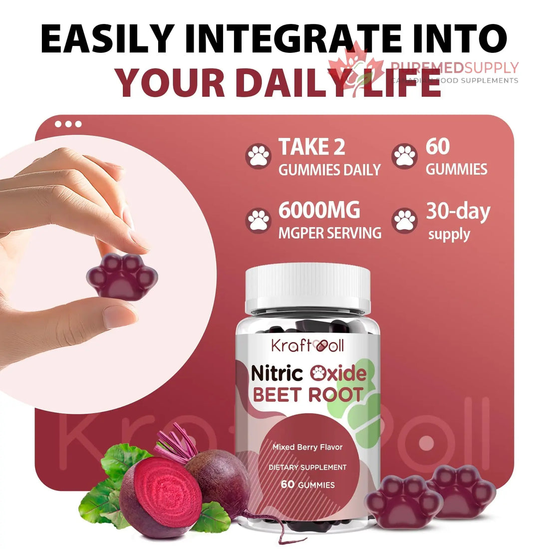 Kraftvoll Nitric Oxide Beet Root Gummies – Sugar-Free Beet Chewables, Mixed Berry Flavor with Grapeseed Powder, Pomegranate, Vitamin C & B12 – Nitric Oxide Supplements for Men – 60 Gummies (2 Bottles) Kraftvoll buy supplements canada