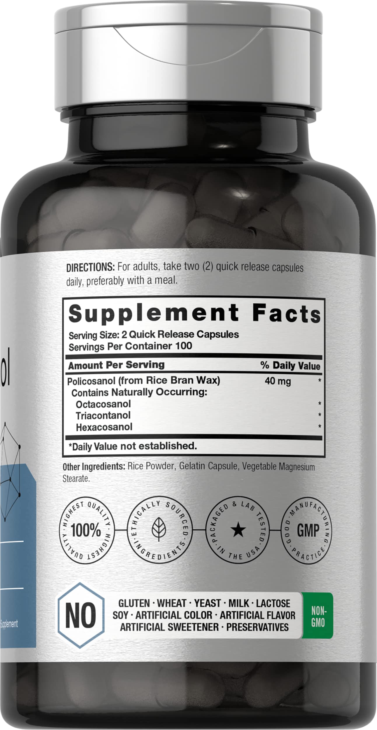 Policosanol 40mg | 200 Capsules | Non-GMO and Gluten Free | by Horbaach Horbäach buy supplements canada