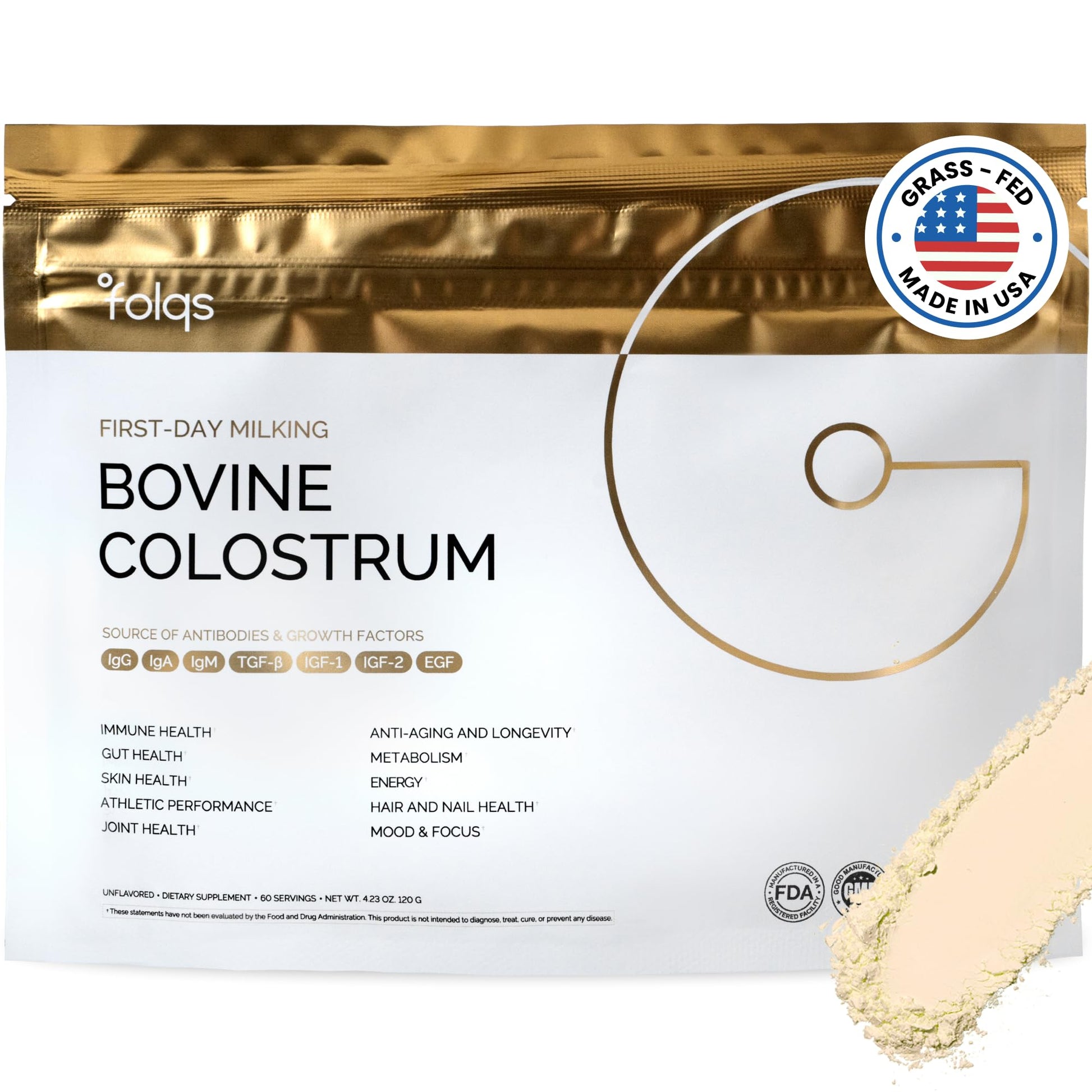 Folqs Bovine Colostrum Powder – First-Day Milking for Immune & Gut Support – 60 Servings – Supports Skin & Tissue Health – Made in USA - Amino Acids, Vitamins, Minerals – Kosher - Sustainably Sourced Folqs buy supplements canada
