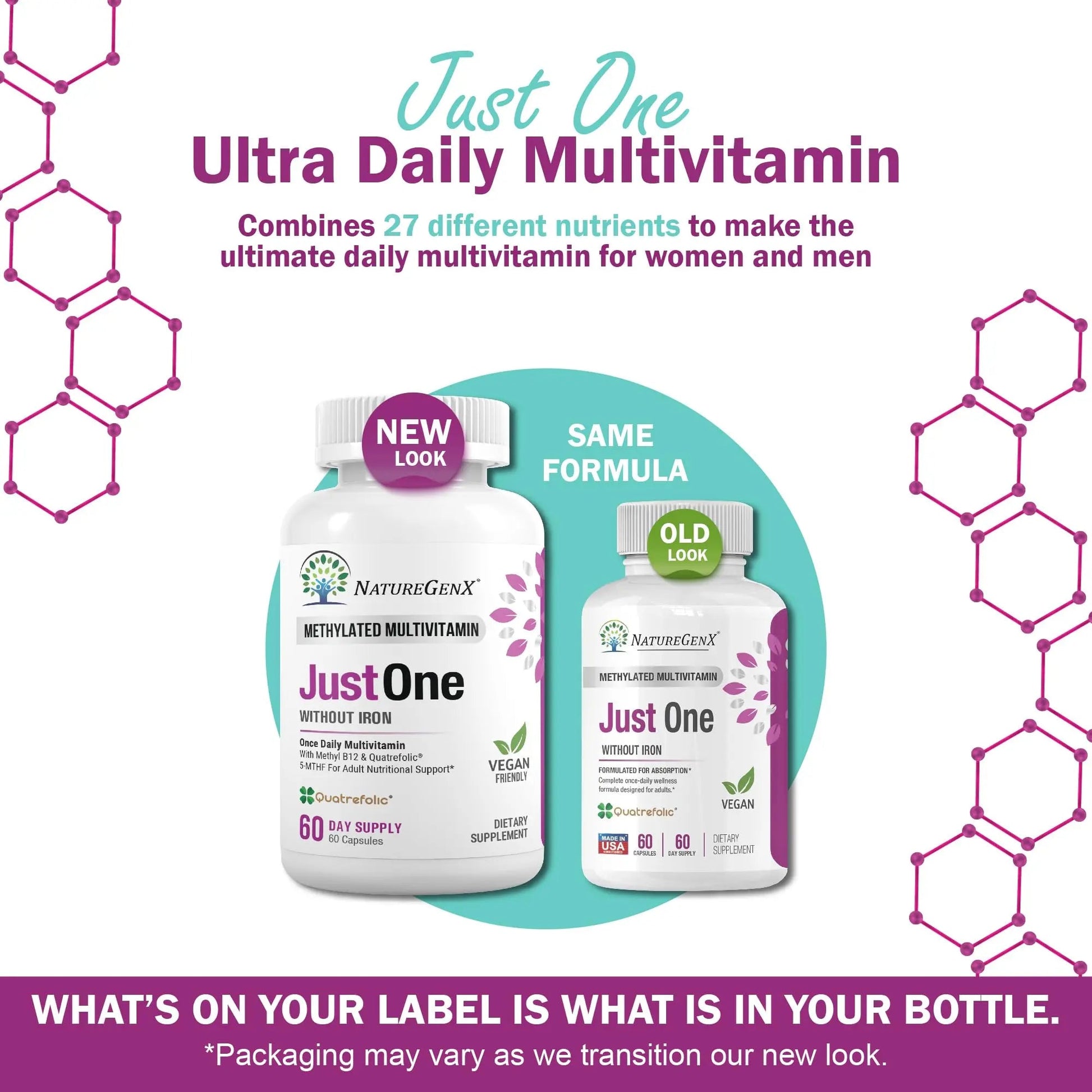 NatureGenX Just One Daily Methylated Multivitamin - 60 Caps Pure Methyl B12, Methylfolate MTHFR Support Supplement Iron Free Methylated Vitamins NatureGenX buy supplements canada