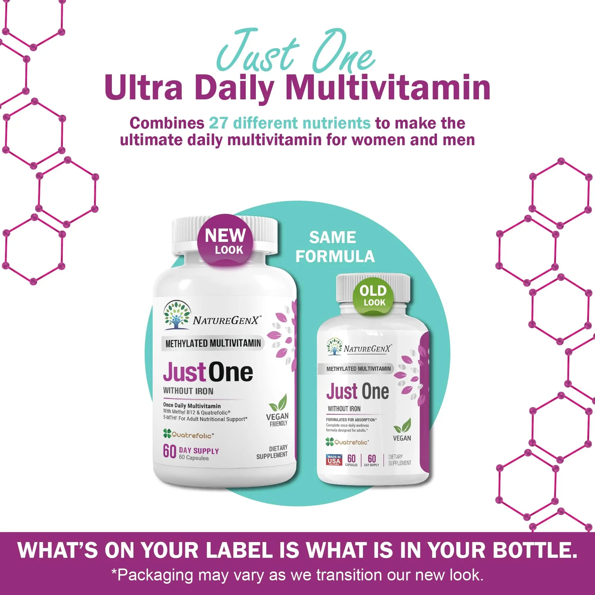 NatureGenX Just One Daily Methylated Multivitamin - 60 Caps Pure Methyl B12, Methylfolate MTHFR Support Supplement Iron Free Methylated Vitamins NatureGenX buy supplements canada