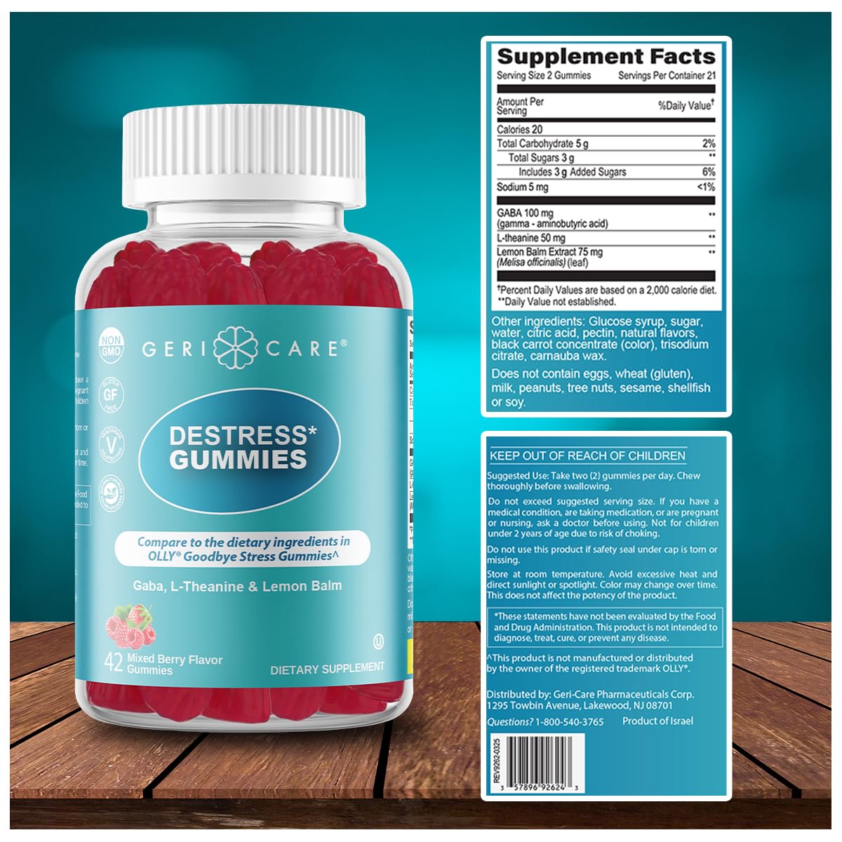GeriCare DeStress Gummies with GABA, L-Theanine & Lemon Balm Mixed Berry Flavor – 42 Count – Supports Relaxation & Mental Clarity – Non-GMO, Gluten-Free, Vegan GeriCare buy supplements canada