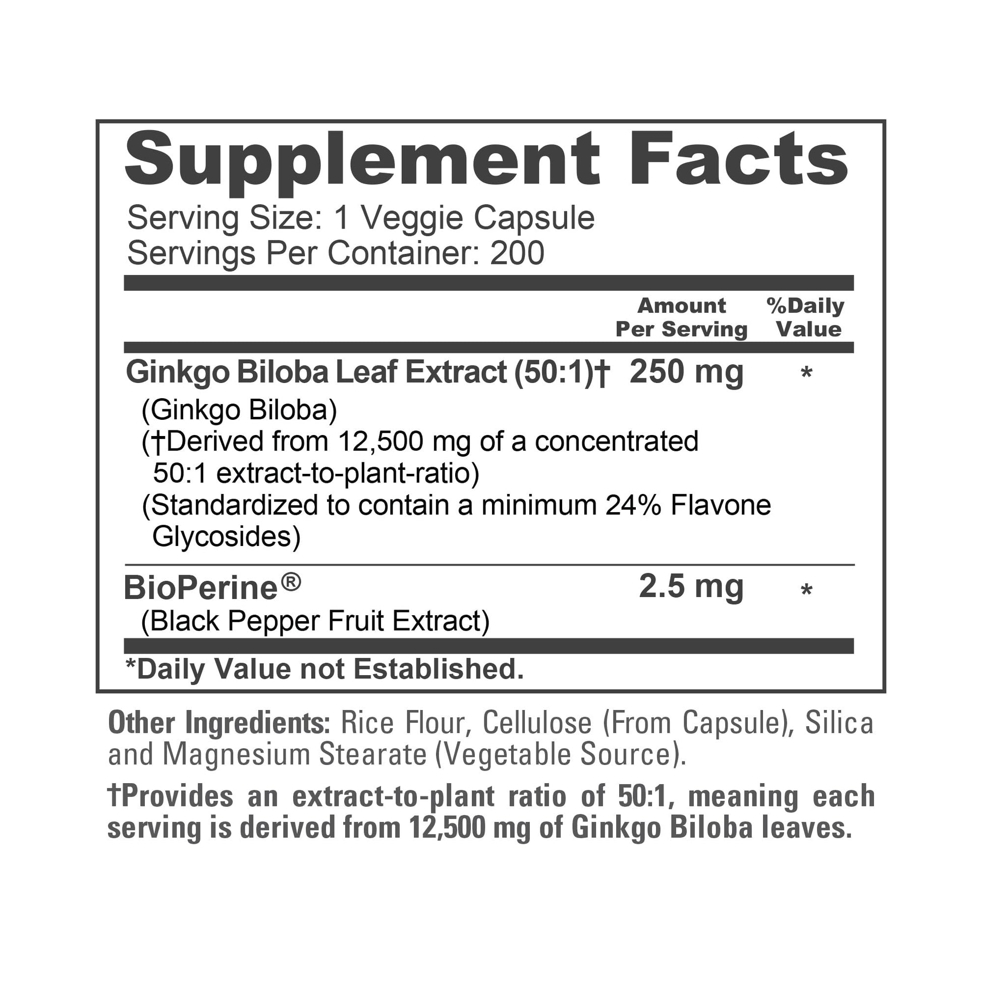 NusaPure Ginkgo Biloba 50:1 Extract, 250 mg Equivalent to 12,500 mg per Veggie Caps 200 Capsules (Vegetarian, Non-GMO, Vegan) Bioperine NusaPure buy supplements canada
