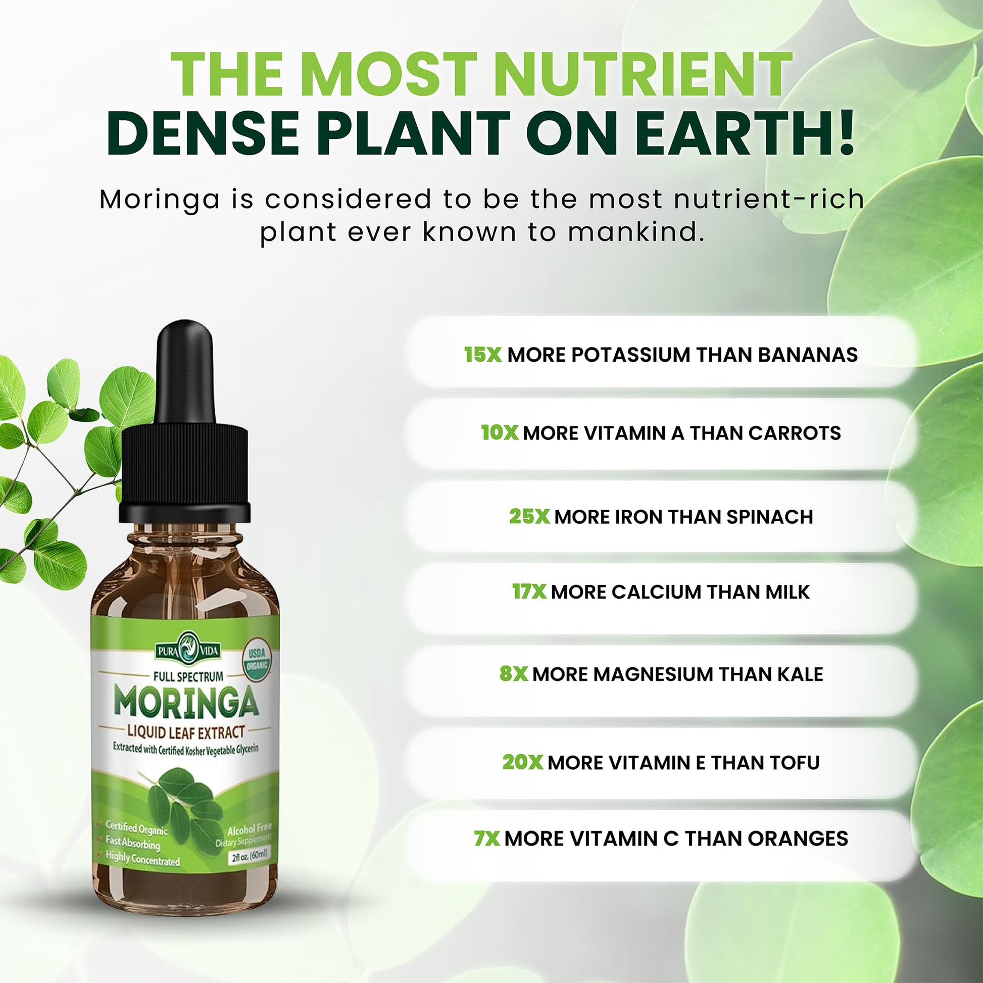 PURA VIDA MORINGA Leaf Extract Liquid Drops - USDA Organic Certified - Highly Purified, Bioavailable & Faster Absorption than Moringa Powder or Capsules PURA VIDA MORINGA buy supplements canada