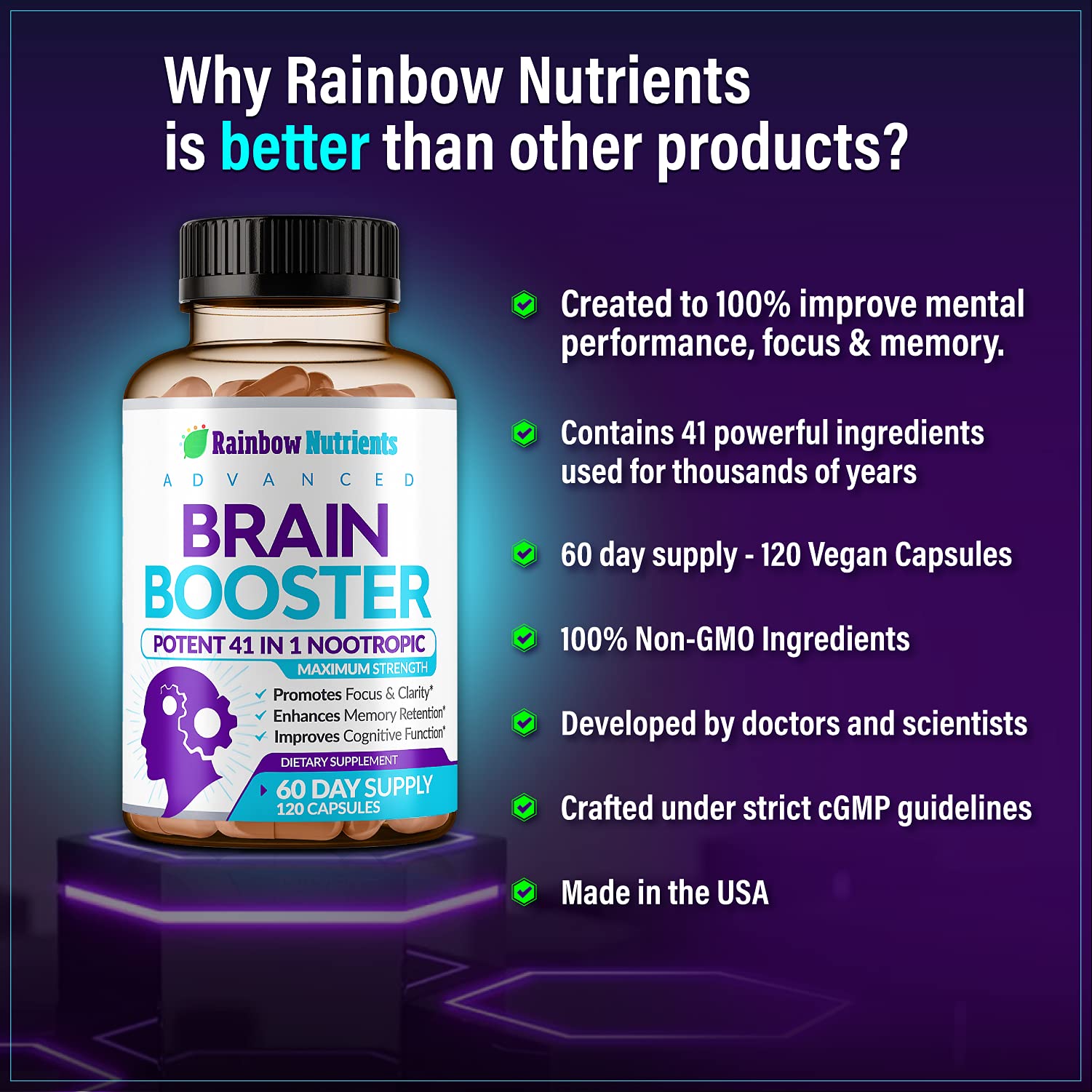 40-in-1 Brain Booster Supplements for Memory, Focus, Clarity, Energy, Performance Rainbow Nutrients, LLC buy supplements canada