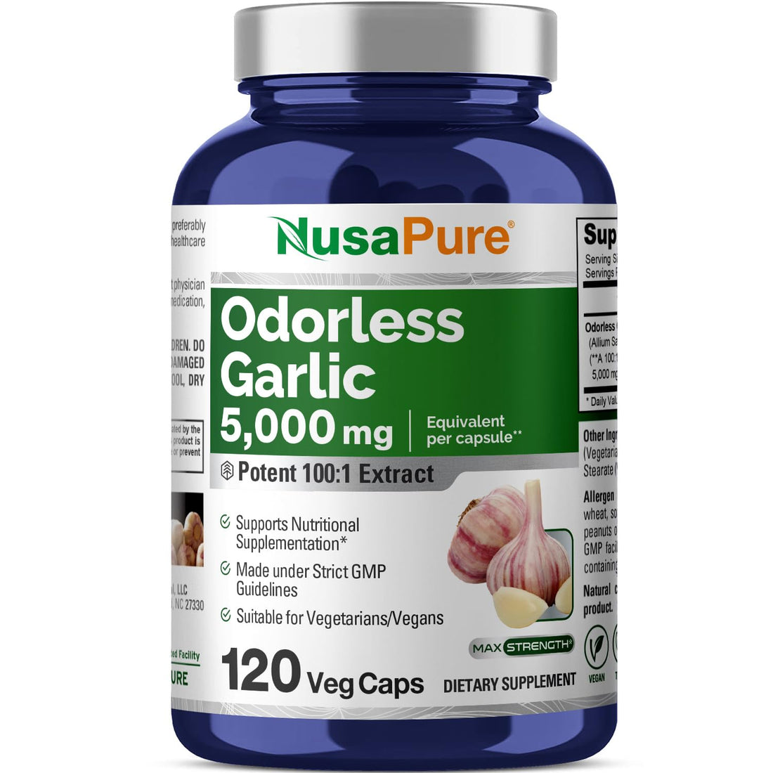 NusaPure Odorless Garlic 100:1 Extract, 50 mg Equivalent to 5000mg Capsule | 120 Veggie Caps | High Potency | Herbal Supplement | Non-GMO | Vegan NusaPure buy supplements canada