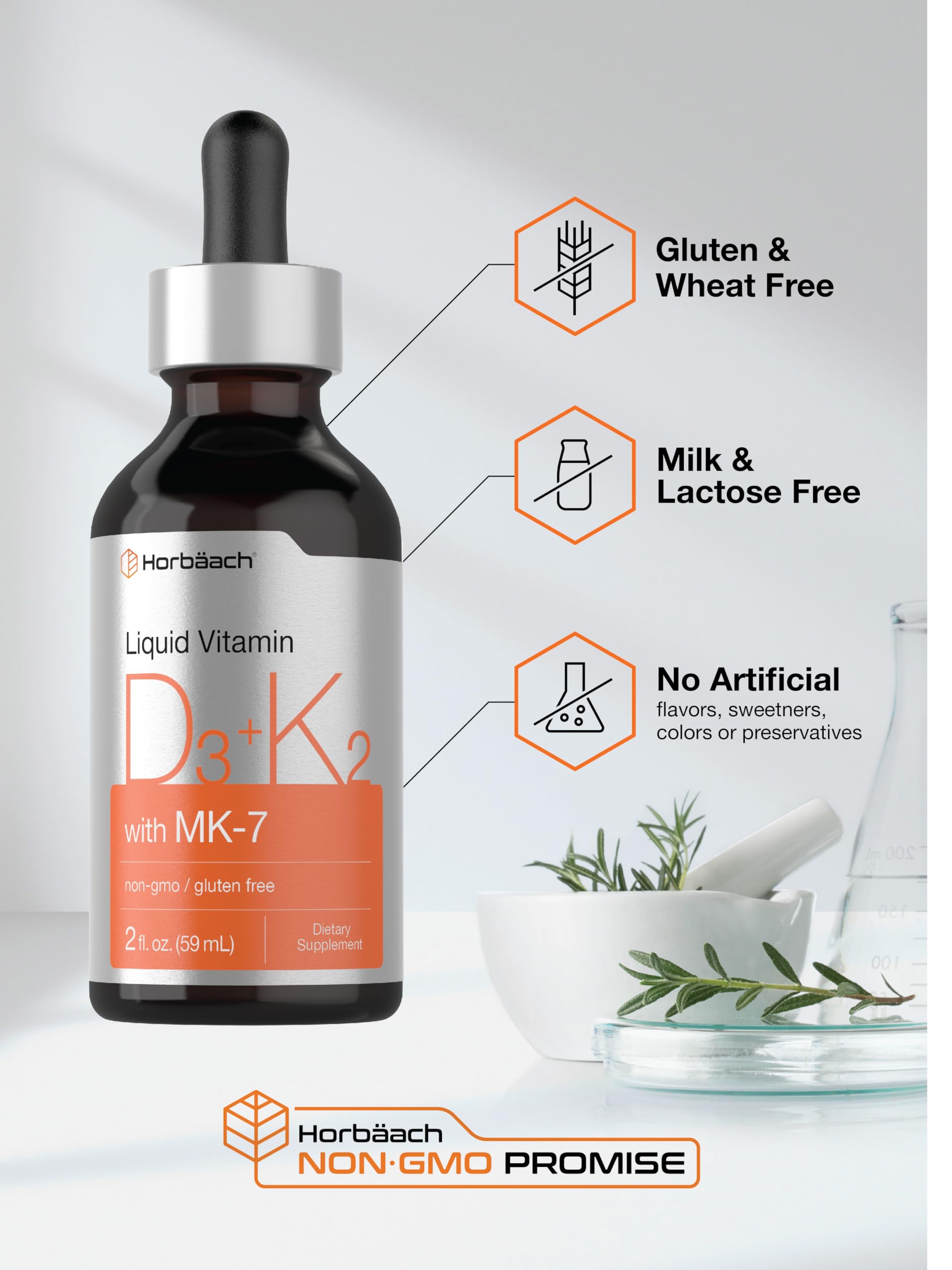 Horbäach Vitamin D3 + K2 Liquid Drops | with MK7 | 2 Fl Oz | Vegetarian | Non-GMO Horbäach buy supplements canada