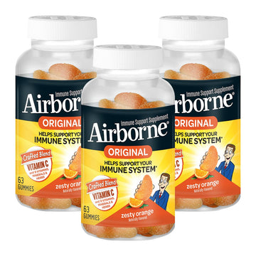 Airborne 750mg Vitamin C Immune Support Supplement Gummies for Adults, Zesty Orange Flavor, Gluten Free Crafted Blend with Powerful Antioxidants Vitamins A C & E, 63 Gummies (3 Pack) Airborne buy supplements canada