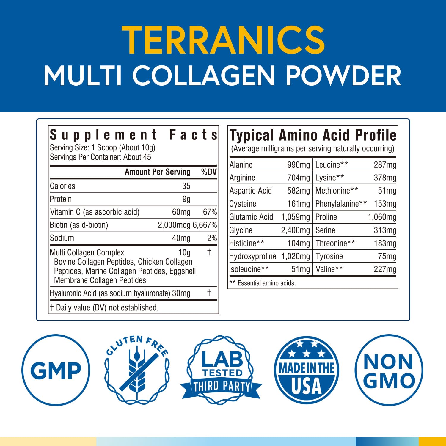 Terranics Multi Collagen Powder Type I II II V X with Biotin VC Hyaluronic Acid, Paleo Terranics buy supplements canada