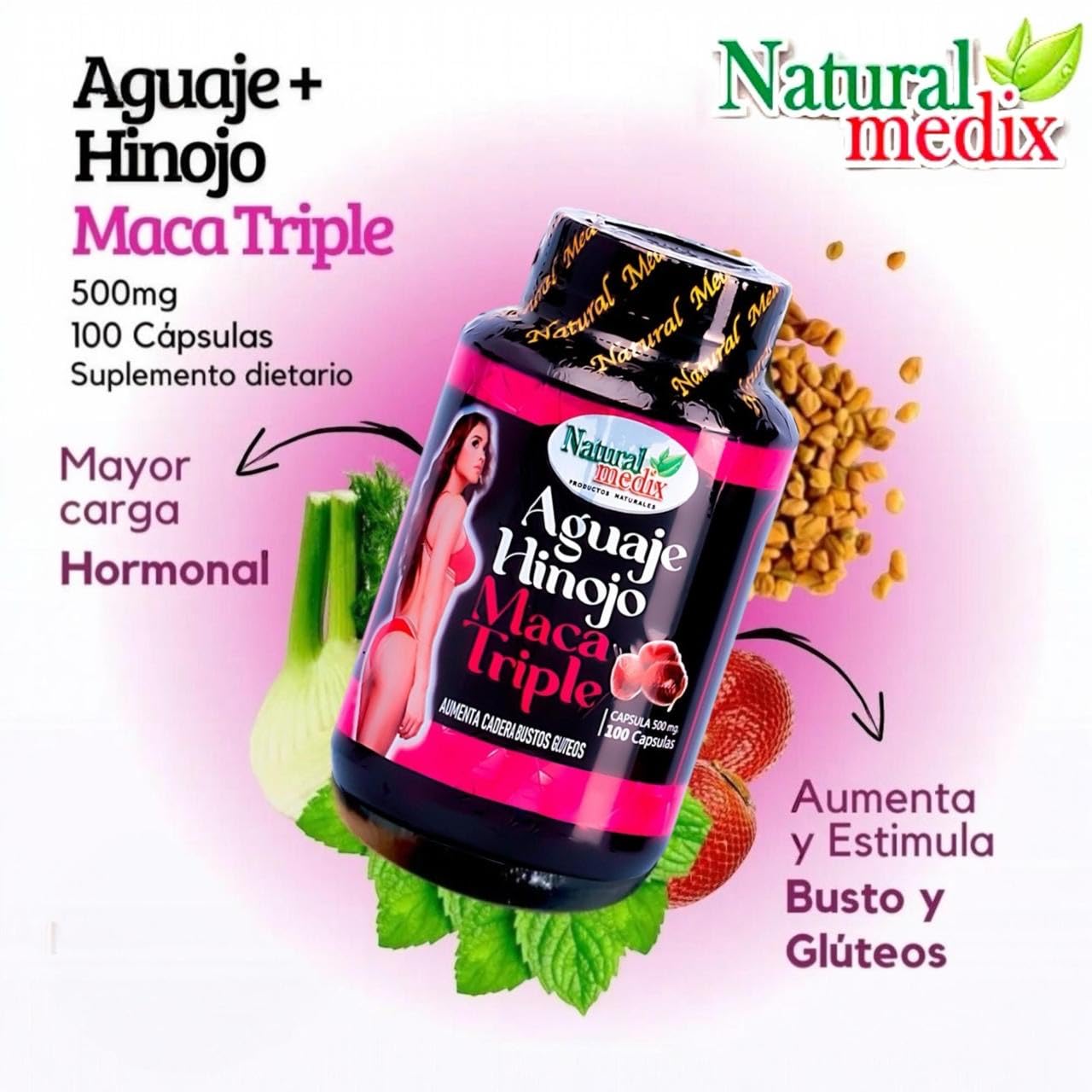 Natural medix Aguaje Hinojo Maca Triple (Maca Root Supplement) Premium 100 Capsules | Premium Botanical Blend for Feminine Balance & Confidence Natural medix buy supplements canada