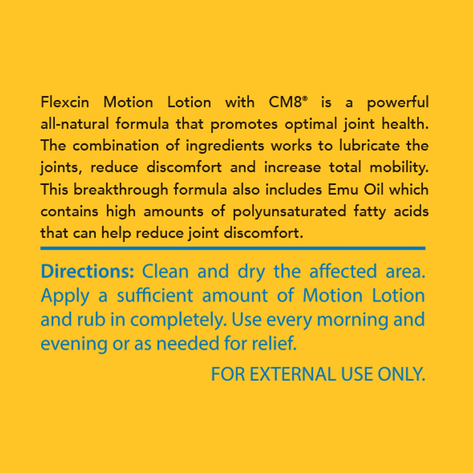 Flexcin Motion Lotion with CM8 - Joint & Muscle Therapy Cream for Back, Neck, Knee, Hand, Foot - Fast Absorbing with DMSO, Emu Oil, Aloe Vera - Non-Greasy 4oz Jar Flexcin buy supplements canada