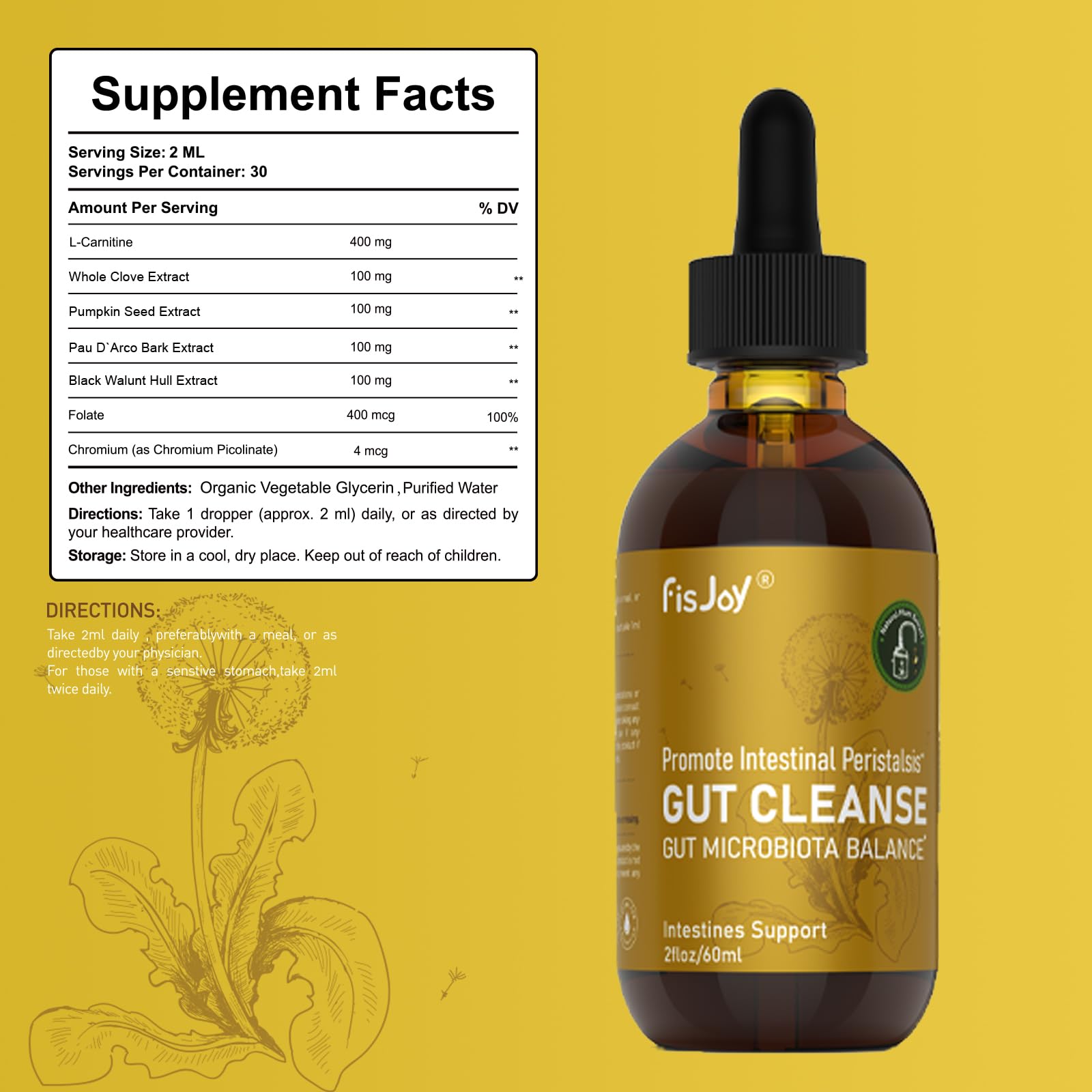 Fisjoy L-Carnitine & Herbal Liquid Drops – Gentle Daily Digestive Support with Pumpkin Seed, Clove & PAU D’Arco Extracts, Folate & Chromium, Vegan, Sugar-Free, 2 fl oz (60 mL) Fisjoy buy supplements canada
