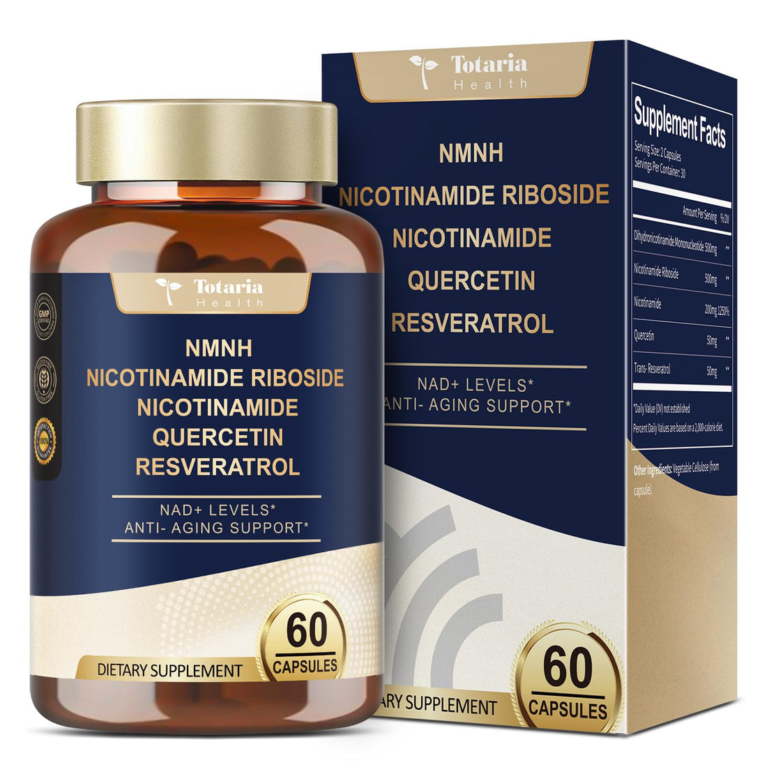 Totaria NMNH (NMN Alternative Supplement) (Dihydronicotinamide Mononucleotide) Ultra Strength, NAD+ Support w/Resveratrol & Quercetin, Ultra Absorption for Anti-Aging, Vegan, 60 Counts Totaria buy supplements canada