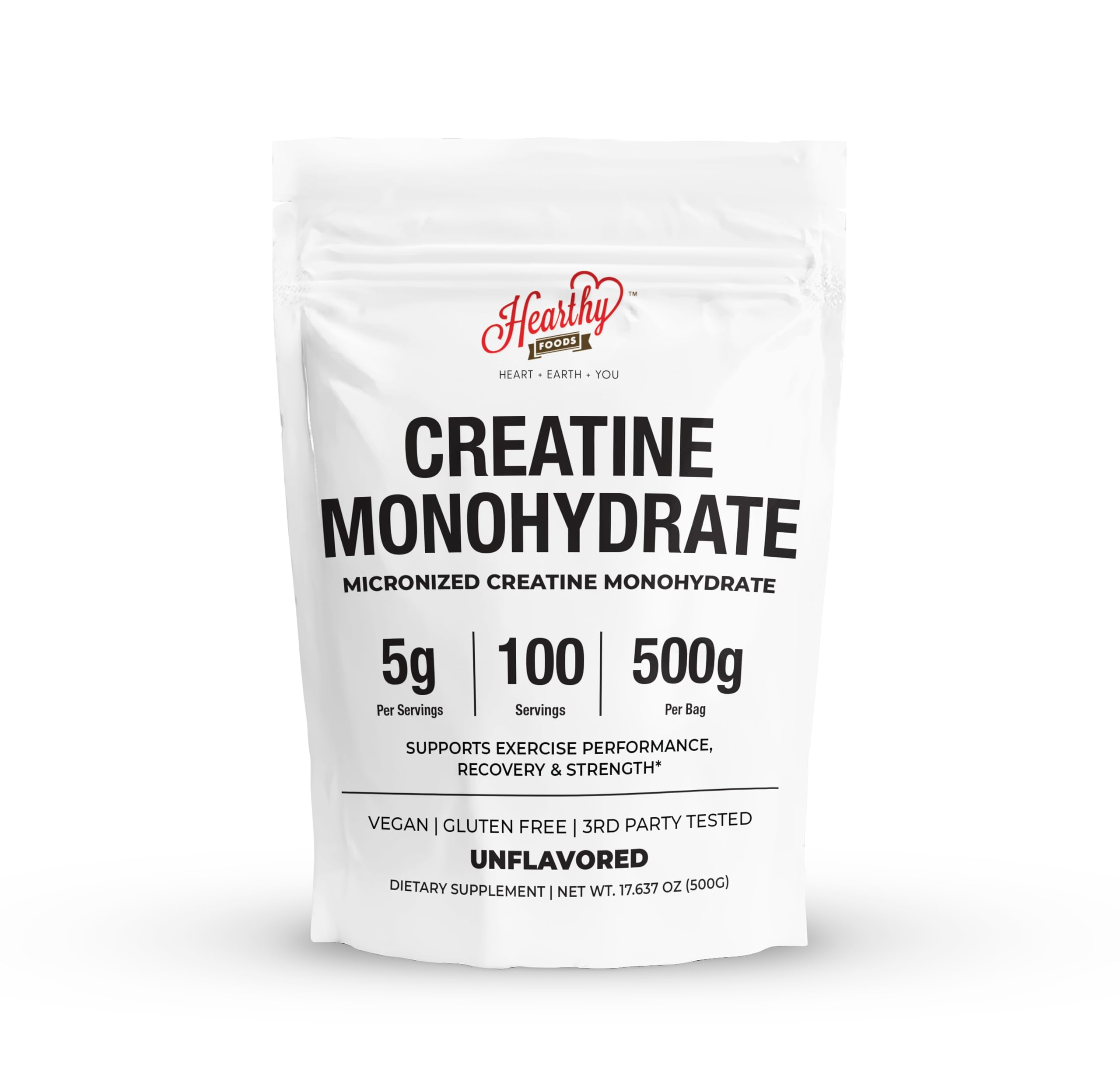 HEARTHY FOODS Creatine Monohydrate Micronized Powder 500G - 100 Servings, 5000mg Per Serving (5g) - 17.9 Oz for Men & Women Muscle Growth & Recovery - UNFLAVORED HEARTHY FOODS buy supplements canada