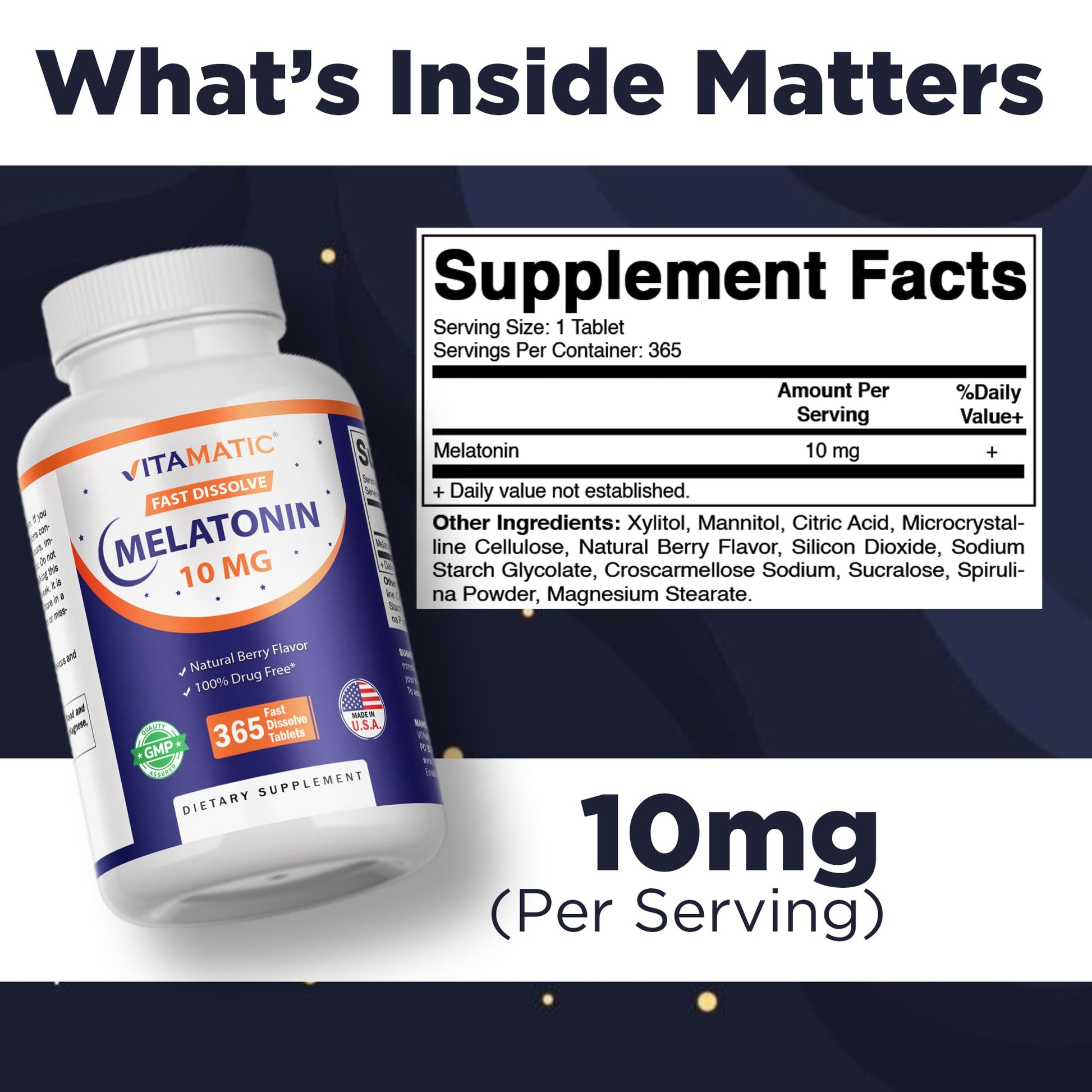 Vitamatic Melatonin 10 mg Fast Dissolve Tablets – Quick-Dissolving Sleep Support Supplement for Adults – Vegetarian, Non-GMO & Gluten-Free Vitamatic buy supplements canada
