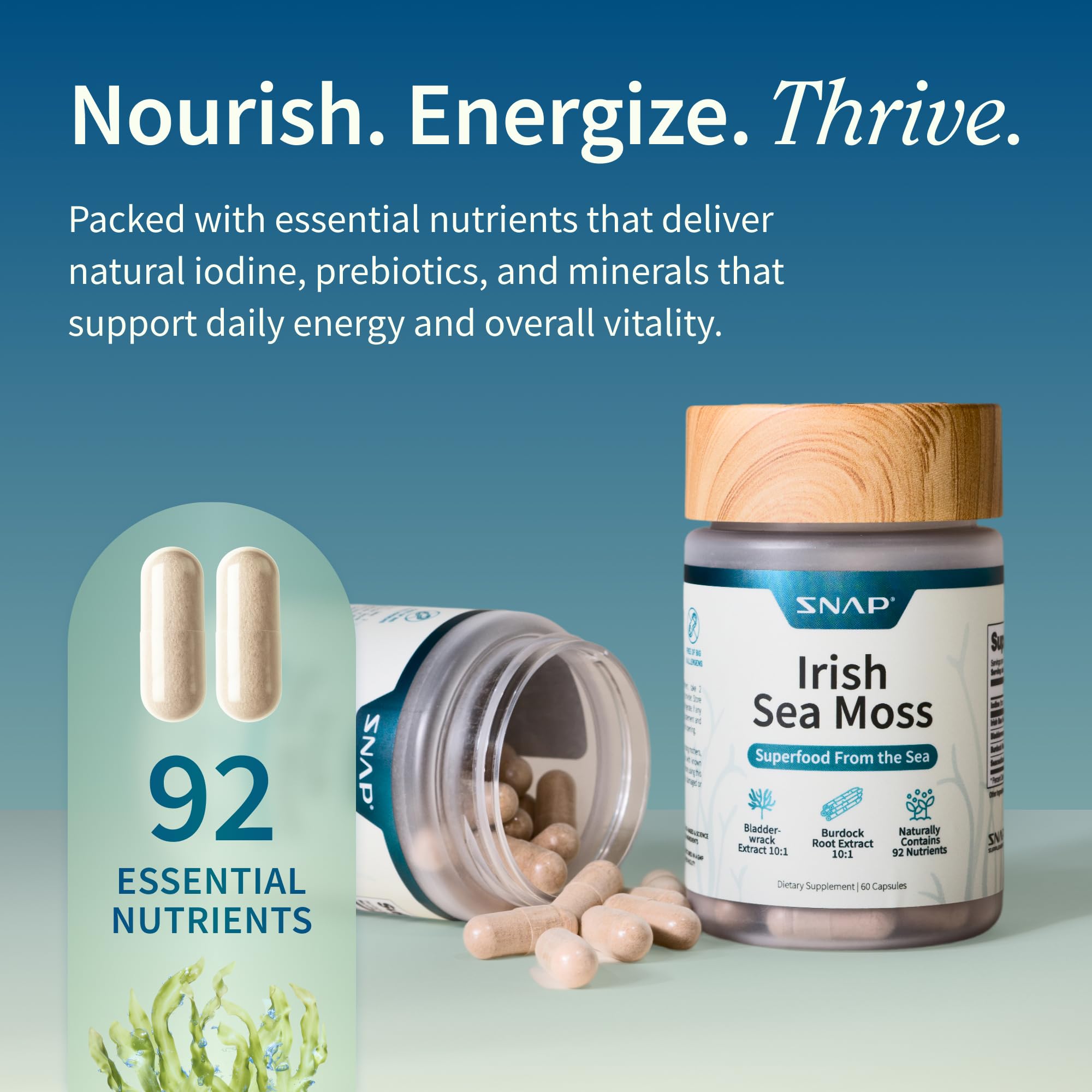 Snap Supplements Irish Sea Moss with Bladderwrack, Burdock Root & Iodine – Natural Sea Moss Supplement to Support Gut Health, Energy & Healthy-Looking Skin, 60 Vegan Capsules (1 Month Supply) Snap Supplements buy supplements canada