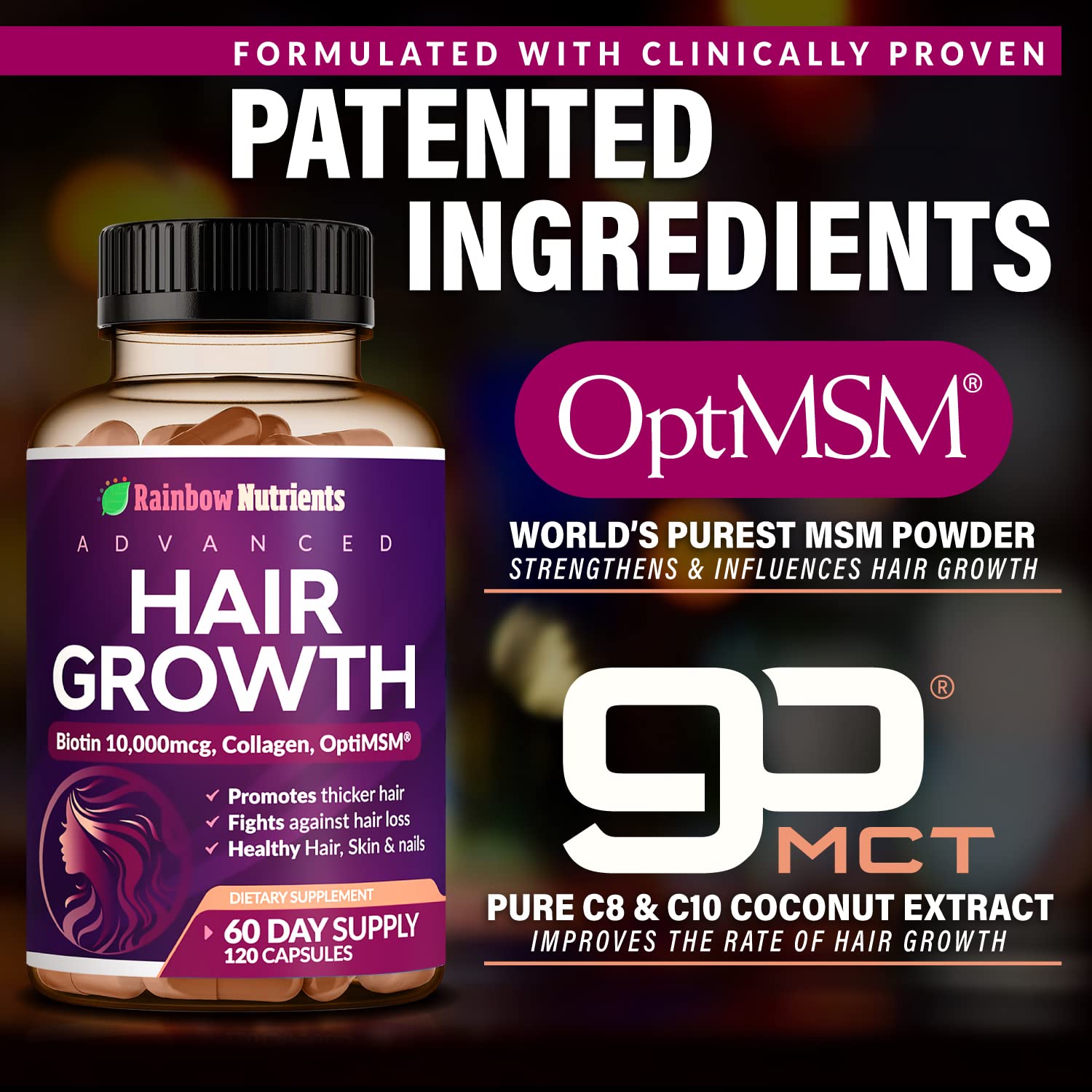 Hair Growth Vitamins for Women | Biotin 10,000mcg, Collagen, Patented OptiMSM®, goMCT Rainbow Nutrients, LLC buy supplements canada